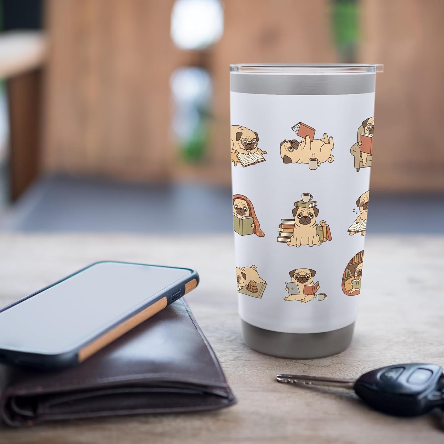 Cute Reading Pugs Book Lover Library Coffee Stainless Steel Insulated Tumbler