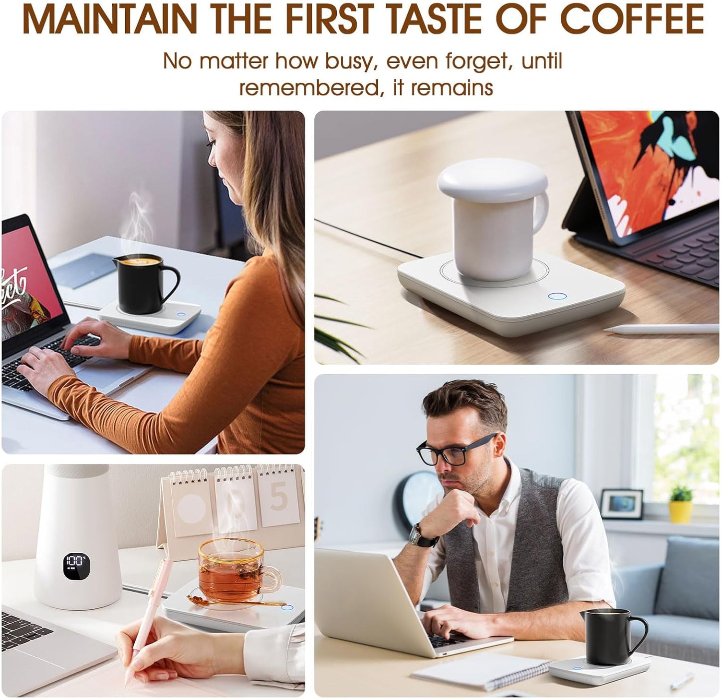 Misby Mug Warmer, Coffee Warmer for Desk Auto Shut Off Coffee Lovers Gift Ideas, Smart Coffee Cup Warmer with Gravity-Induction Coffee Mug Warmer for Desk Use Keep Beverages Coffee Warmer (White)