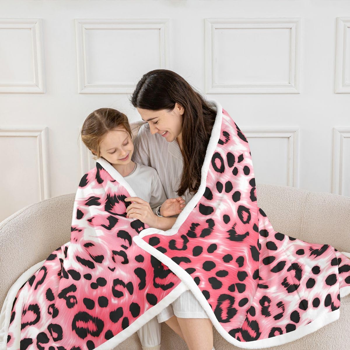 Feelyou Pink Leopard Sherpa Throw Blanket for Couch Animal Print Super Soft Cozy Fleece Cheetah Blanket for Winter, Plush Throw Modern Ombre Effects Baby 30"x40" Safari All Season