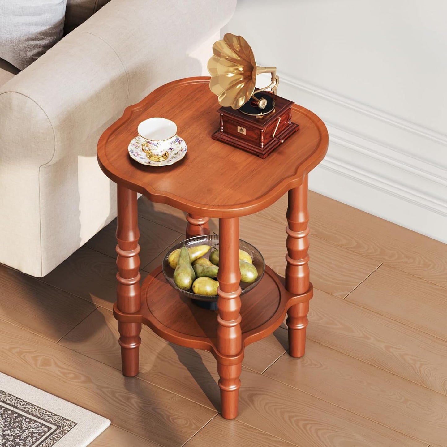 CozyDH Solid Wood End Side Table for Living Room - Small Wooden Nightstand for Bedroom, Retro Brown