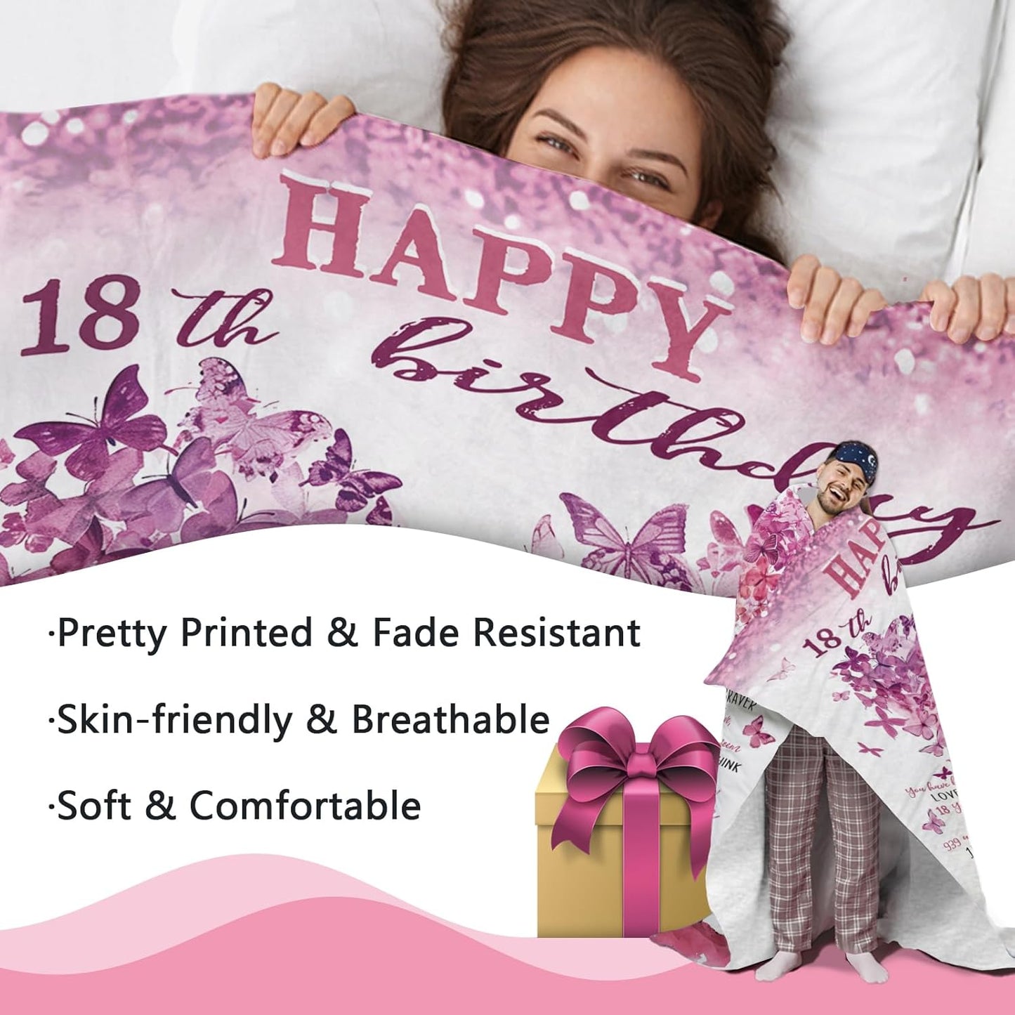 Happy 18th Birthday Gifts for Girls Flannel Throw Blanket, 18 Year Old Birthday Gift Ideas, Pink Love Heart Tree Present for Teenage Daughter, Girly Bday Soft Bedding Sofa Blankets 50'' x 60''