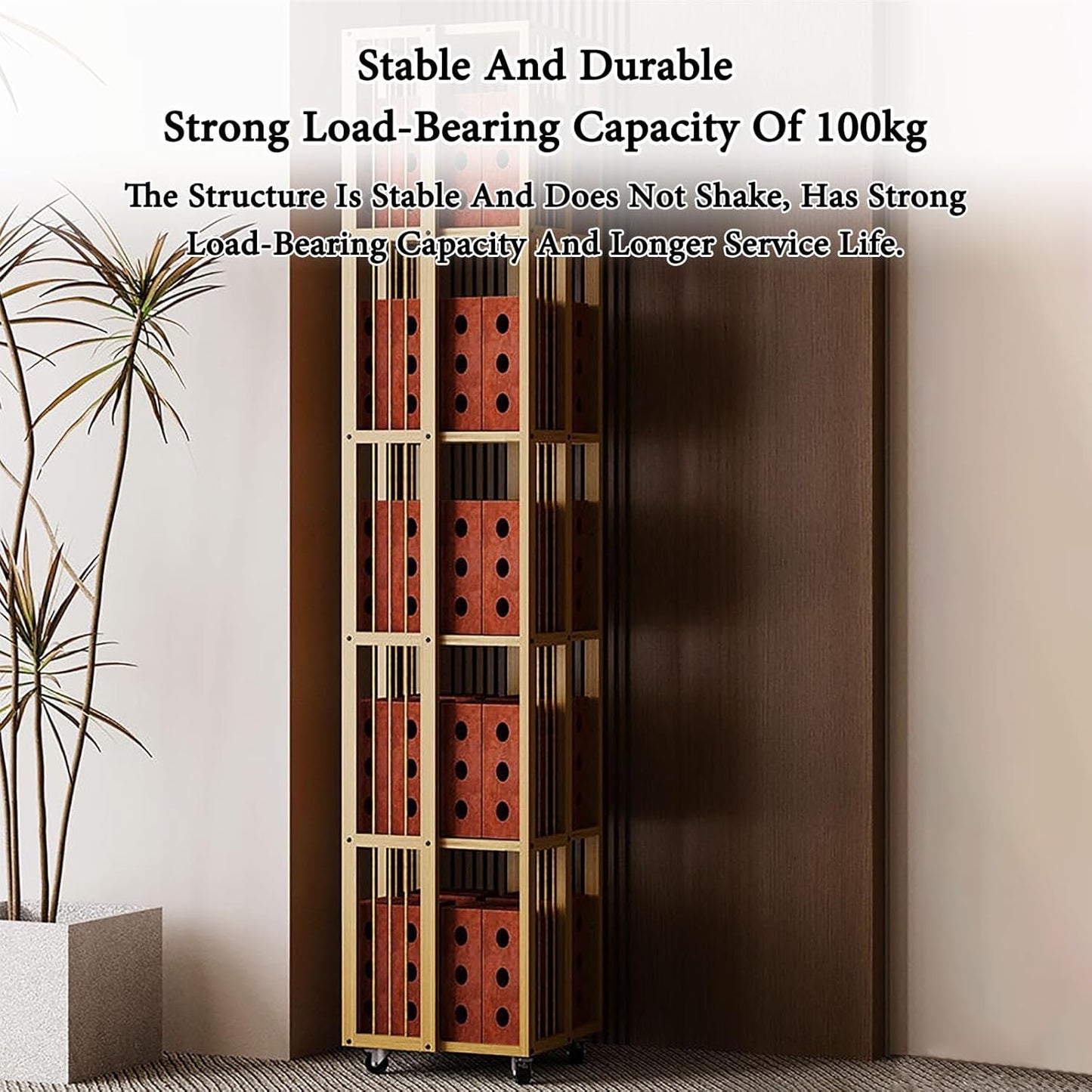 Bamboo Rotating Bookshelf With Wheels 360 Display MDF Spinning Bookshelf Tower 5 Tier Floor Standing Bookcase Storage Rack Revolving Bookcase Corner Bookshelf For Small Space Bedroom Study Room(Origin