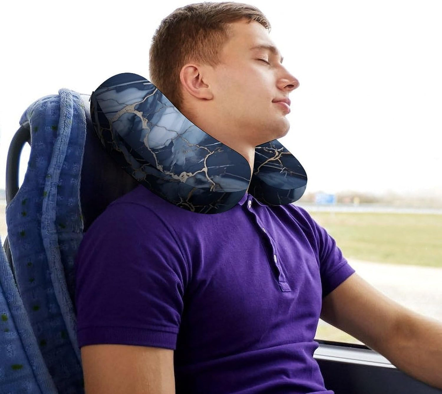 Marble Pattern Neck Pillow Memory Foam U Shaped Pillows Portable Pillows for Shoulder Travel Head Support Pillow with Concealed Zipper for Airplane Car Home Office