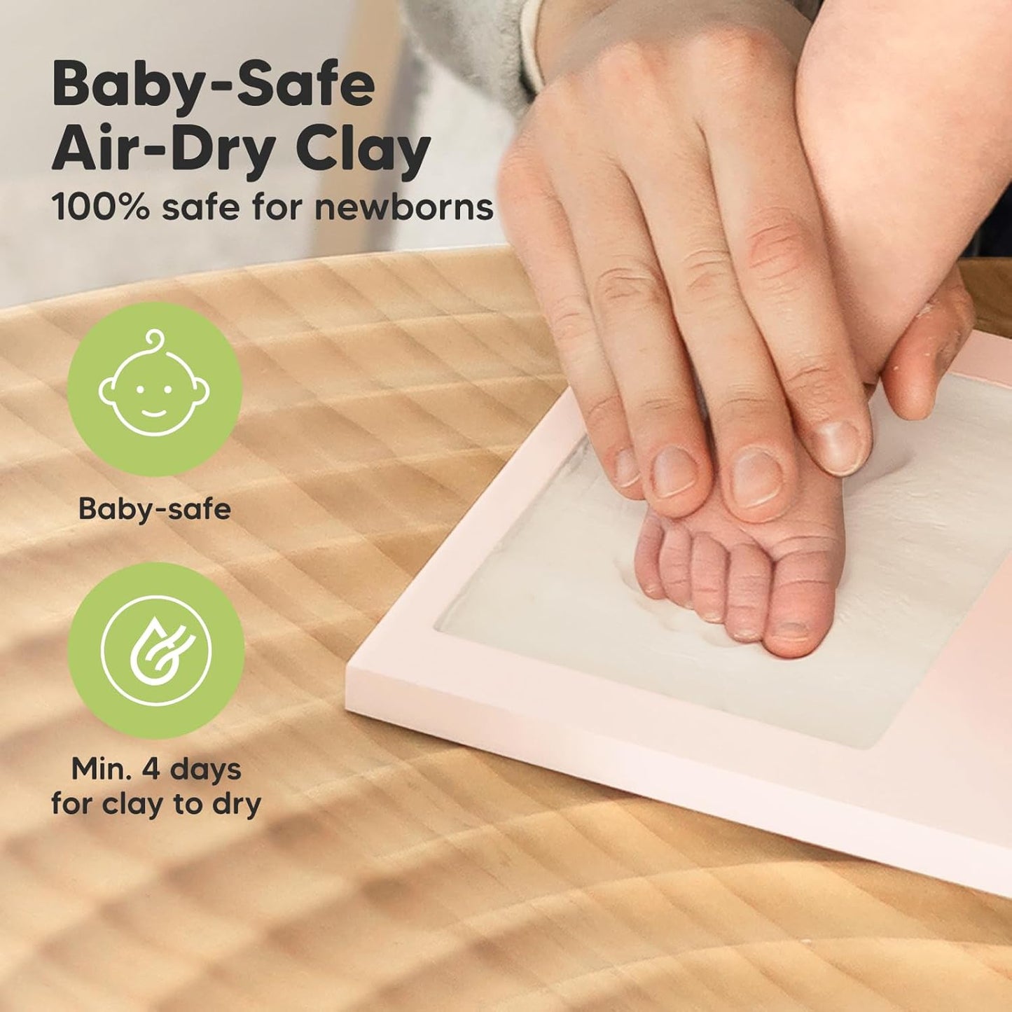 KeaBabies Baby Hand and Footprint Kit - Clay Handprint Keepsake Frame, Newborn Nursery Picture Frame, Personalized New Mom Gifts for Baby First Christmas Shower (Petal Pink)