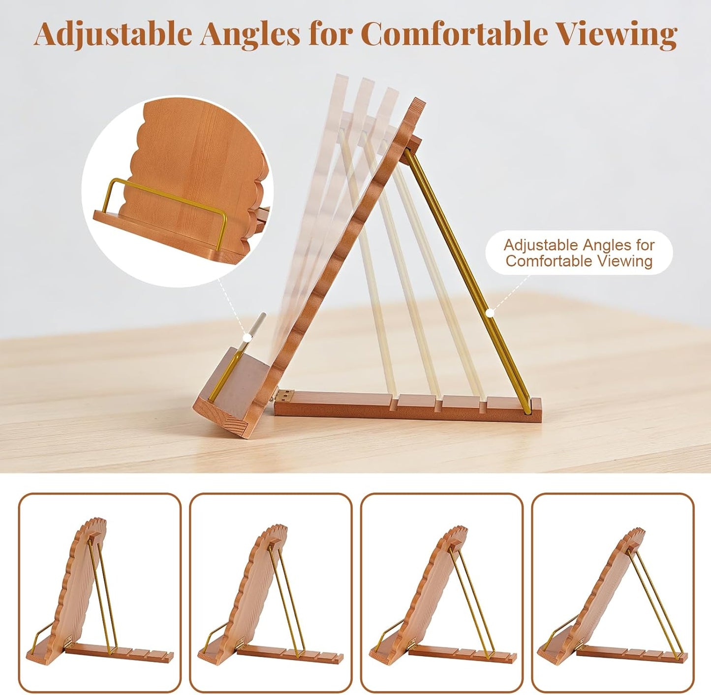 Cookbook Stand for Kitchen Counter, Adjustable Angle Wave Edge Wooden Cookbook Holder for Convenient Cooking, Recipe Book Holder Fits Tablets, Perfect Cooking Gifts for Women