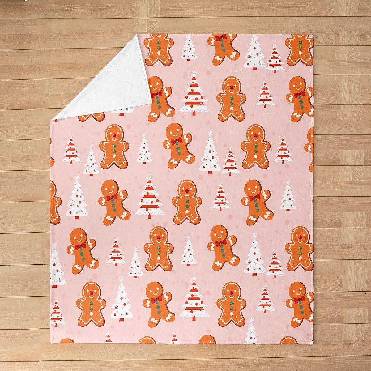 Feelyou Kids Merry Christmas Plush Throw Blanket, 40"x50" Gingerbread Man Snowman Blanket for Sofa Couch Teens Decor Pink Xmas Tree Flannel Fleece Blanket Christmas