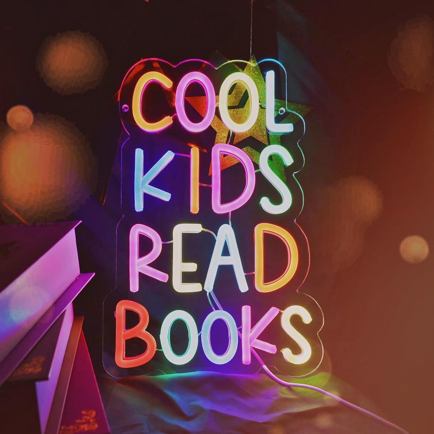 Cool Kids Read Books Neon Signs USB Powered for Wall Decor，Books Neon Light Sign for Reading Room Hanging Decorations Library Classroom Read Corner Decor, Bookish Gifts