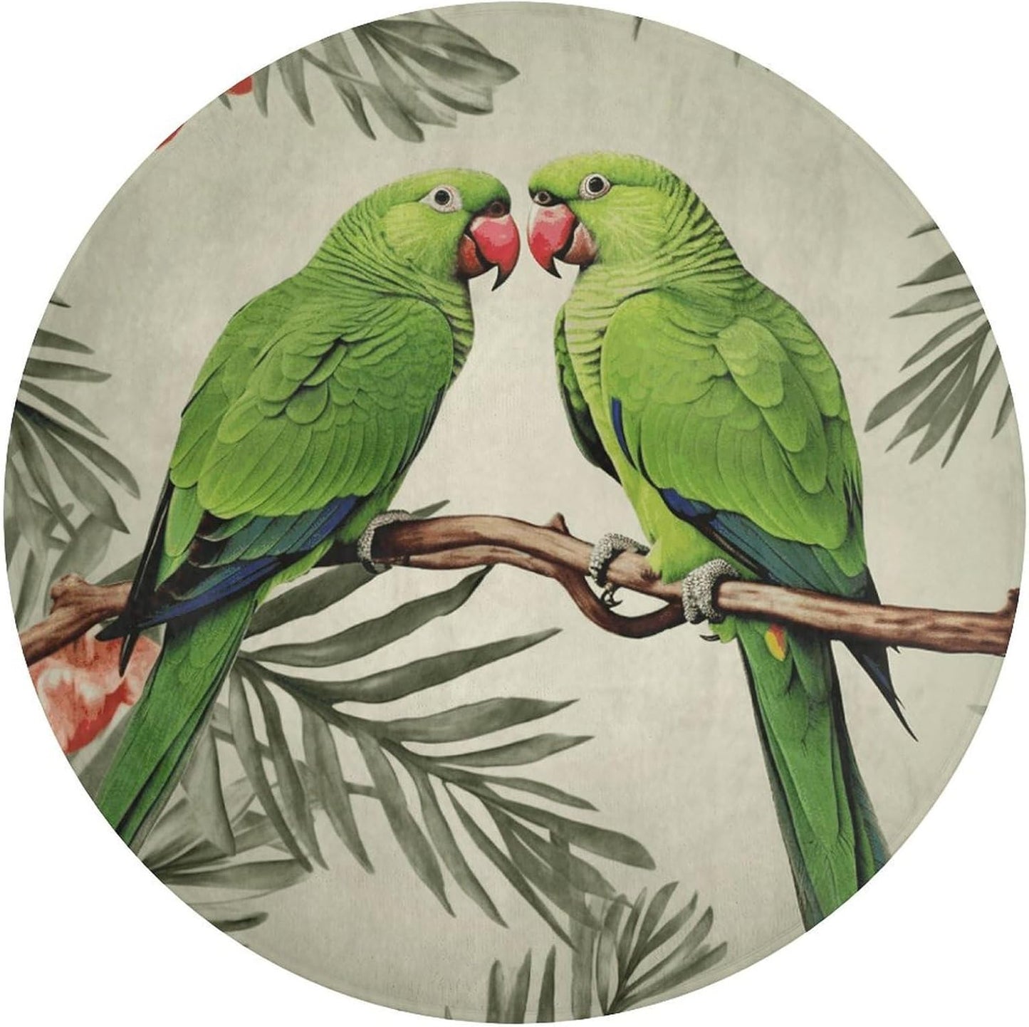 Couple Parrots Olive Circle Rug Retro Luxury Coral Velvet Floor Mat Non Slip Soft Indoor Floor Carpet Comfy Thickened Area Rugs Modern Aesthetic Minimalist Carpets for Home Decor
