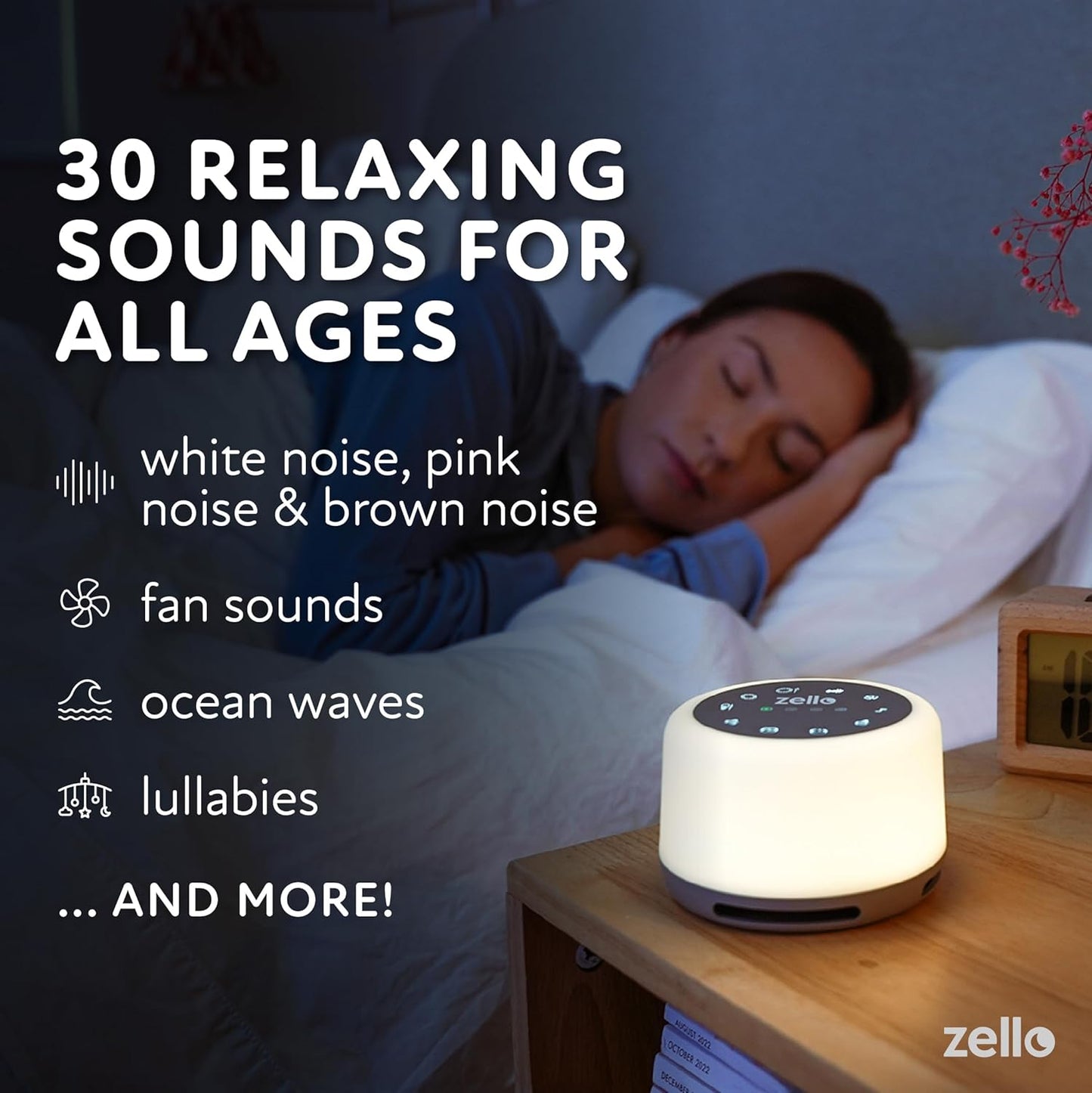Zello | Original White Noise Machine for Babies & Adults | 30 Sounds | 7 Colour Night Light | Sleep Timer | USB Rechargeable | White Noise Machine Baby | Sleep Aid