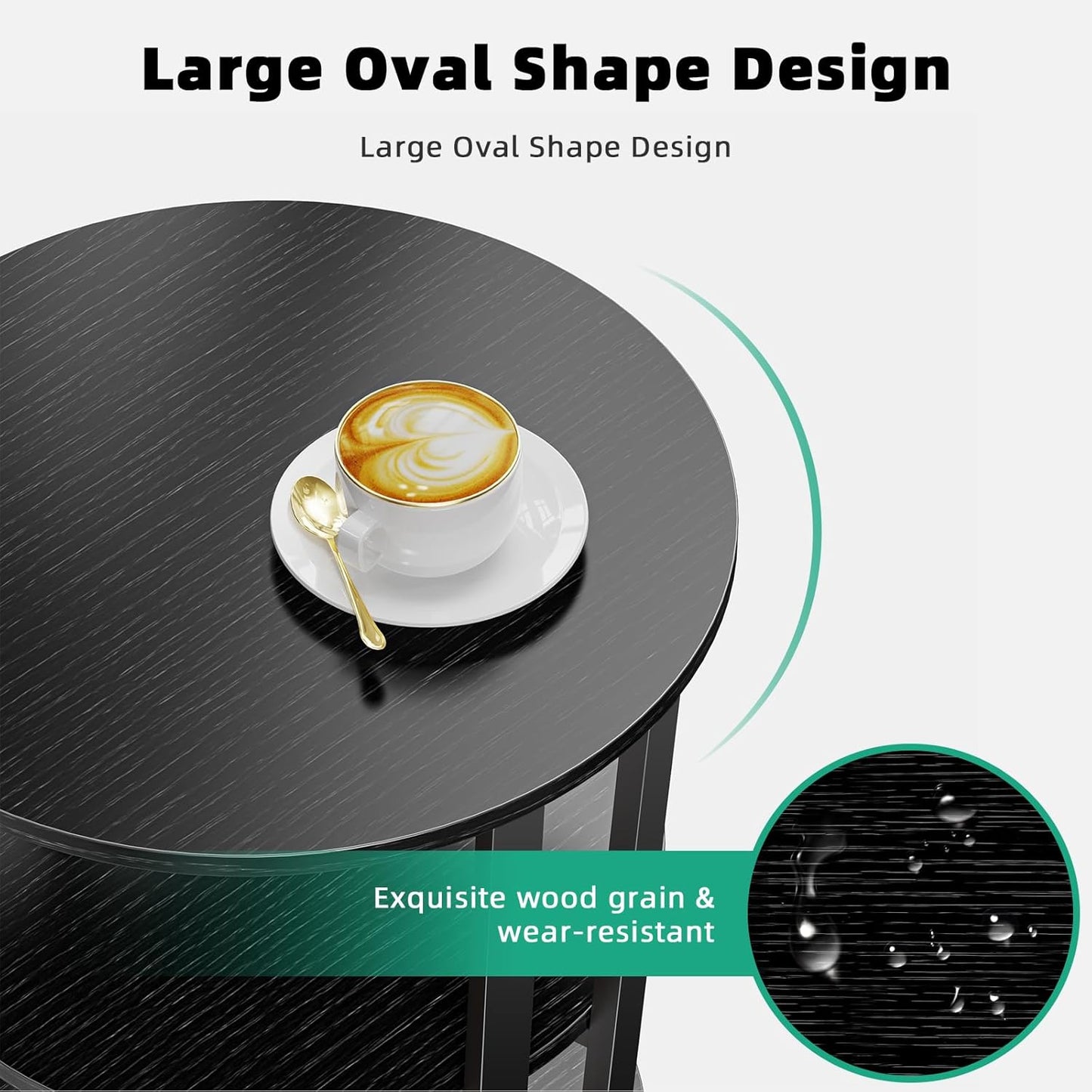 Round Side Table, 3-Tier Rotating Side Table, Big Shelf End Table Living Room with Lazy Susan, Nightstand for Small Spaces Living Room Bedroom Sofa, Pure Black