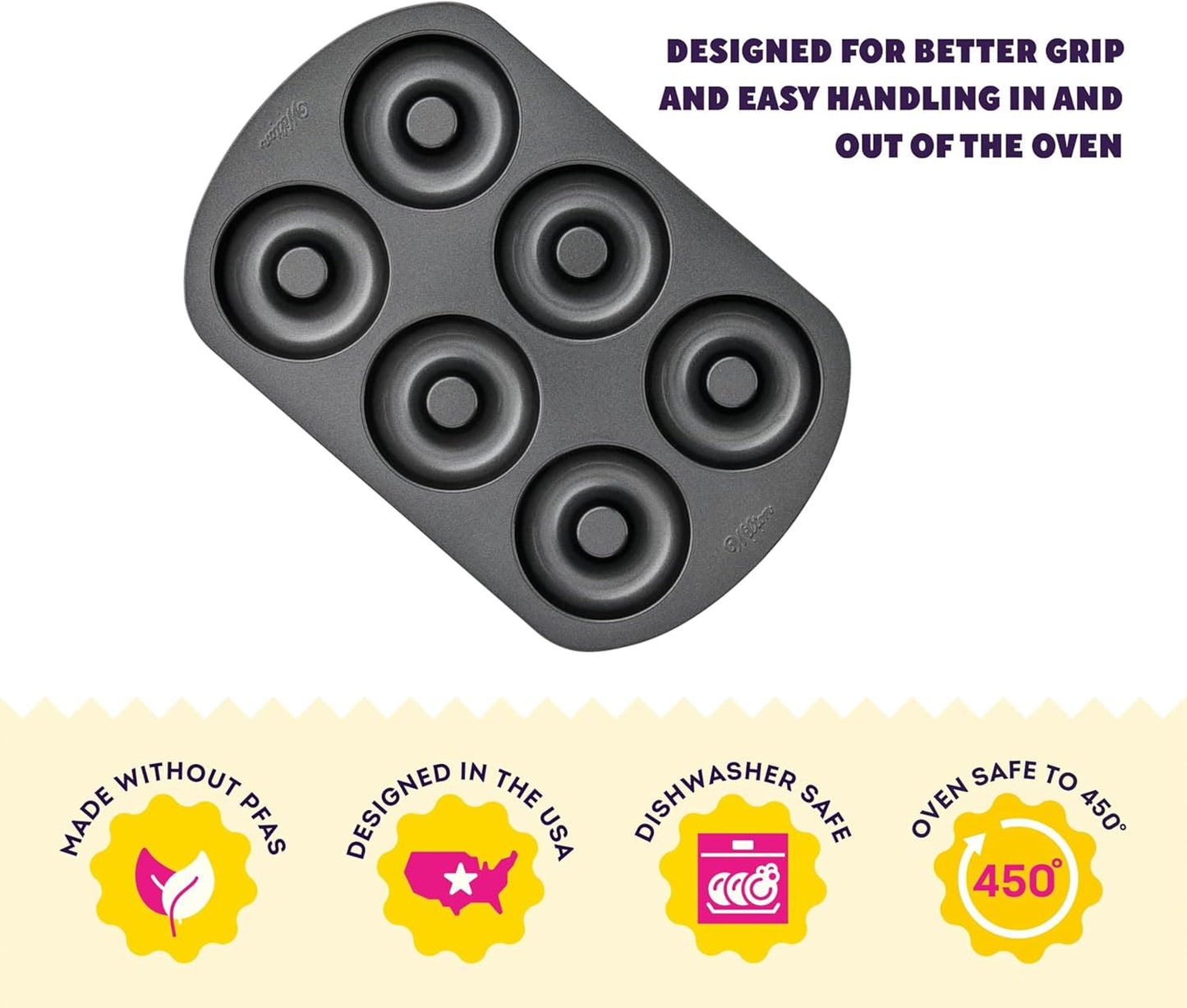 Wilton Gold Non-Stick 2 Piece Donut Pan Set, Cold-Rolled Steel Bakeware, Made without PFAS, Packaging May Vary