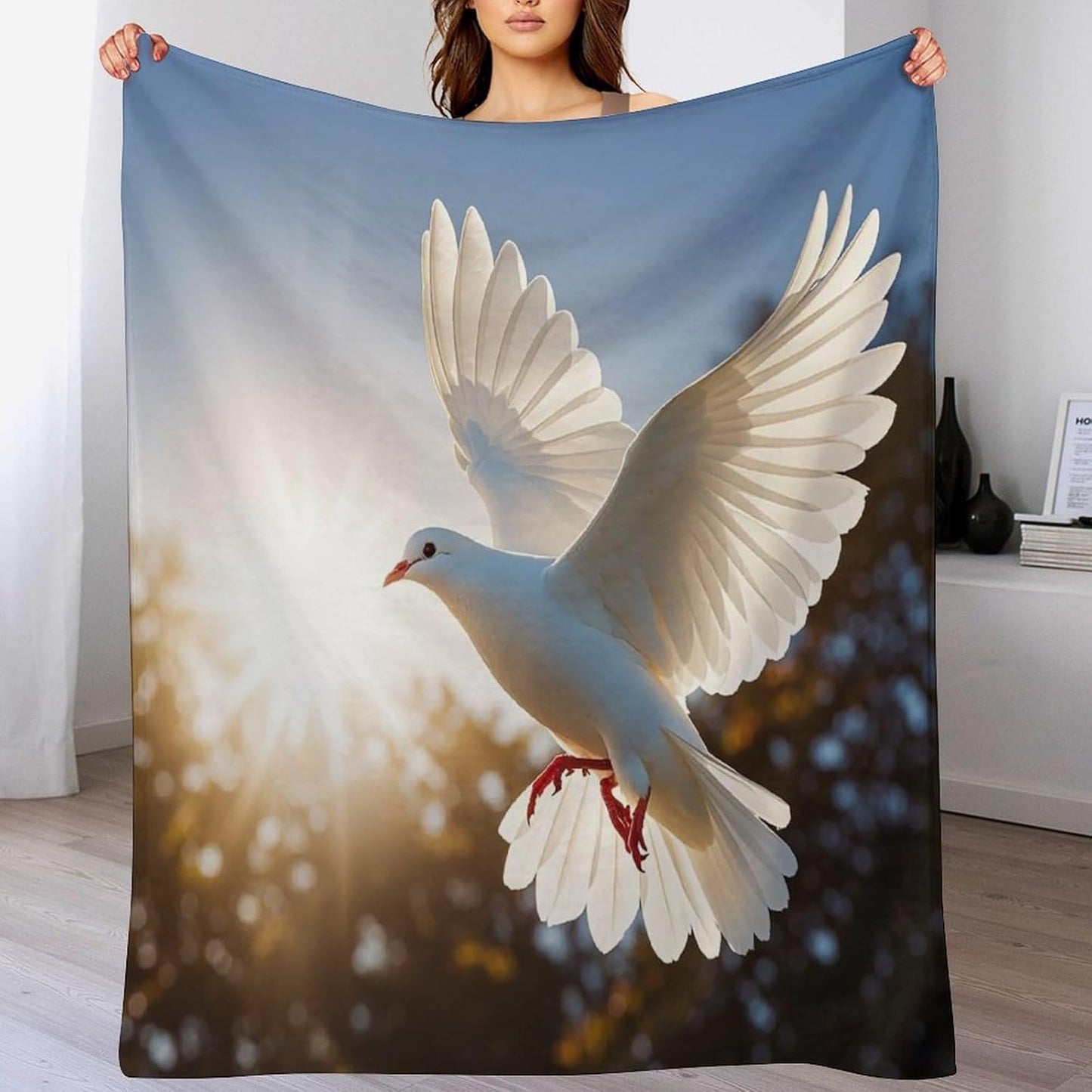 White Dove Flying in The Sun Blanket Super Soft Lightweight Throw Blanket Cute Cozy Warm Bed Blanket Decorative Fuzzy Blanket All-Season Home Decor Gift for Sofa Couch Living Room 30"*40"（76 * 100cm）