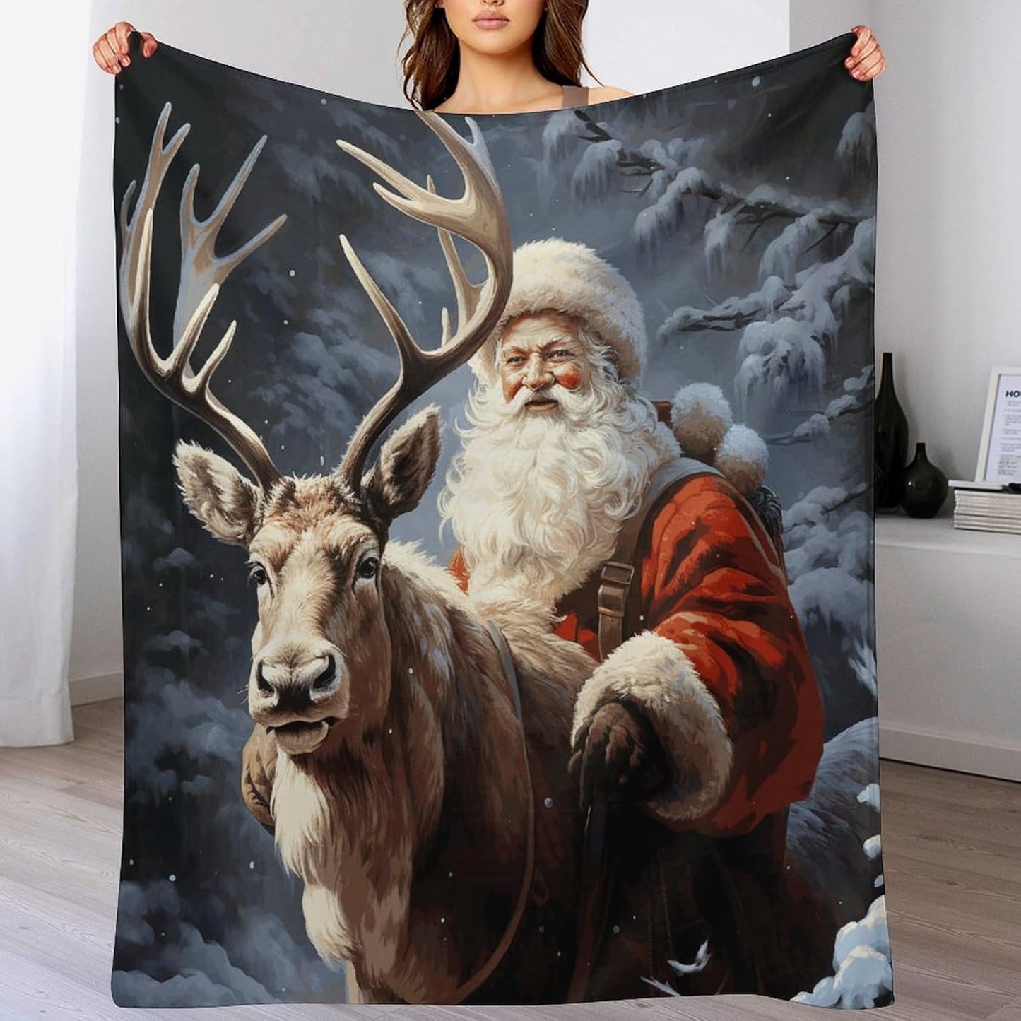 Santa Claus and Deer Elk Throw Blanket for Couch Super Soft Warm Lightweight Throw Blankets Cozy Flannel Bed Blanket Cute Decorative Blankets for All Seasons Home Decor Gift 30"*40"（76 * 100cm）