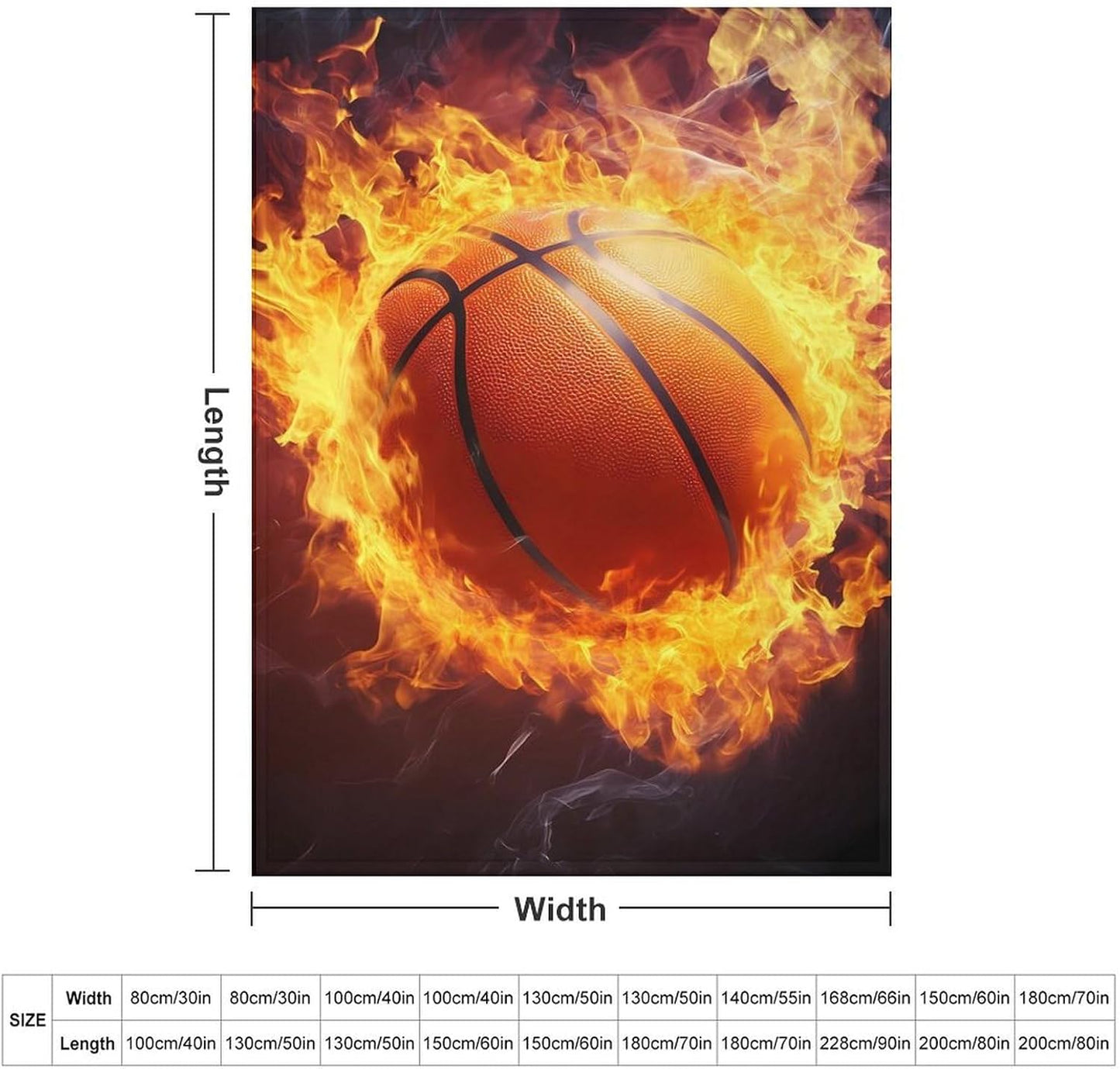 Fire Basketball Throw Blanket for Couch Bed Plush Cozy Fuzzy Flannel Blanket for All Season 66"x90"
