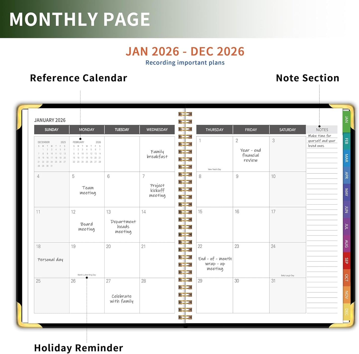 Planner -2026, Hardcover Weekly & Monthly Calendar Planner, January 2026 - December 2026, 8.5" x 11", Daily Agenda Book with Colorful Tabs, College Organizer Notebook, School & Work Supplies for Student Teacher Classroom