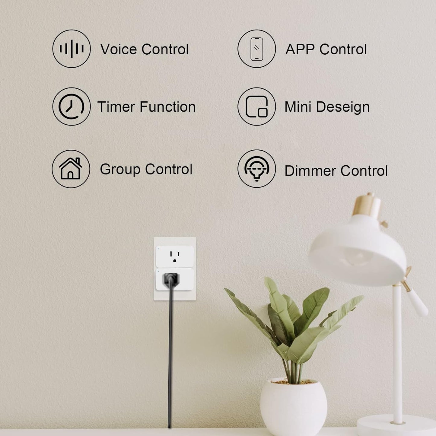 WiFi Dimmer Smart Plug Compatible with Alexa Google Home for Voice Control Mini Smart Outlet Socket with Timer Wireless Remote Control Max Power 300W, No Hub Required, 2.4GHz 1 Pack