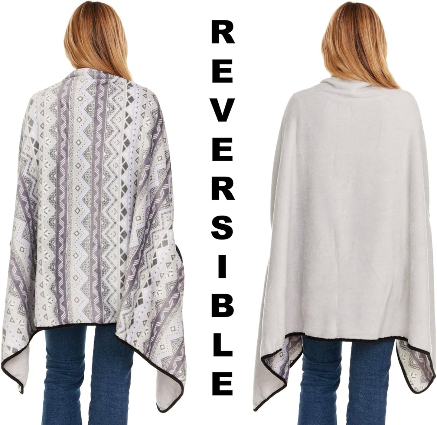 GO UNDER Ladies Reversible Wearable Blanket Wrap with Arm Holes Soft Cozy
