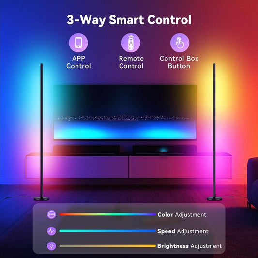 RGB LED Corner Floor Lamp with Music Sync and 16 Million DIY Colors, Color Changing Modern Smart Standing Lamp with APP and Remote Control, Ambient Light for Bedroom, Living Room & Gaming room