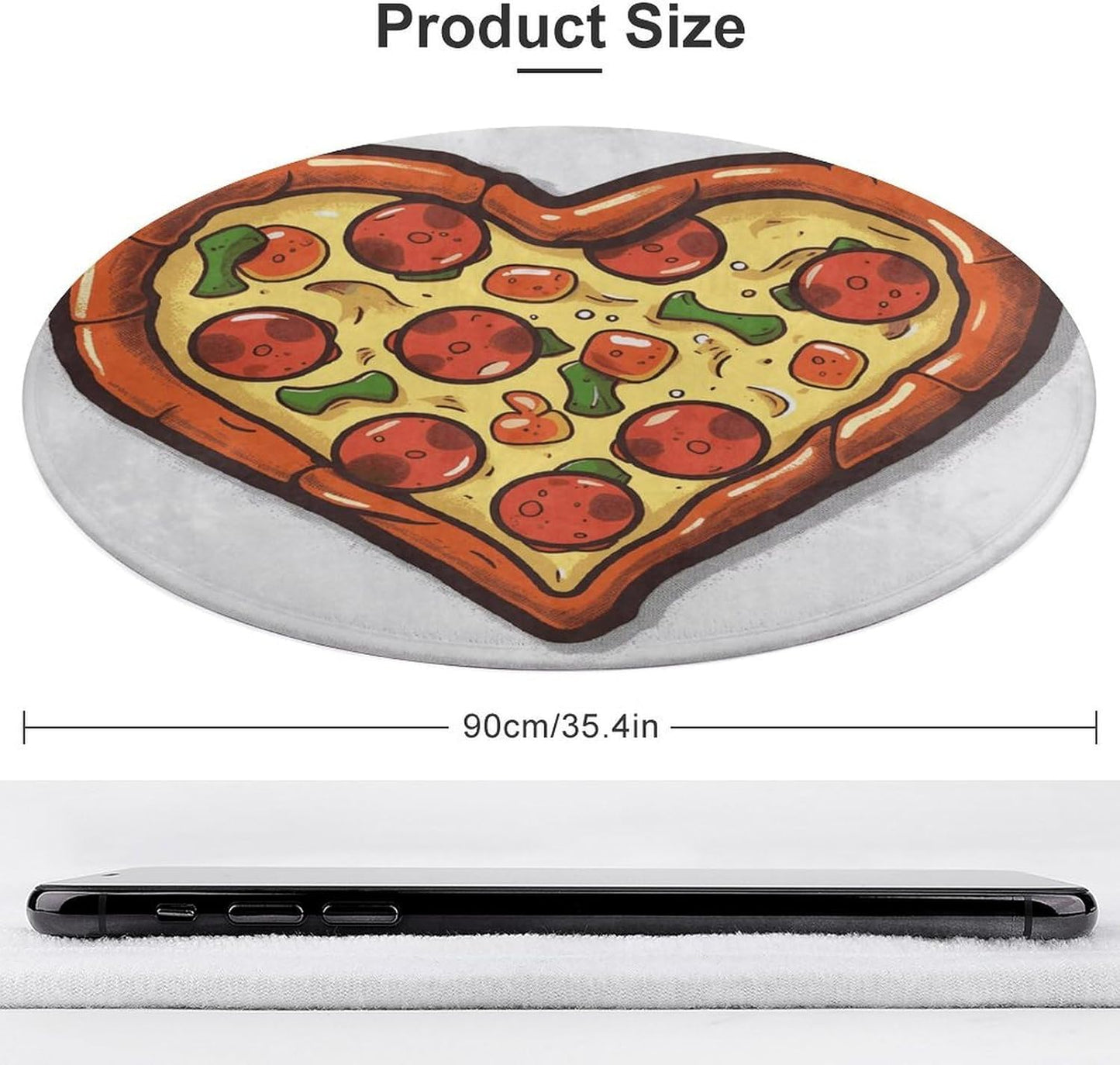 I Love Pizza Heart Circle Rug Retro Luxury Coral Velvet Floor Mat Non Slip Soft Indoor Floor Carpet Comfy Thickened Area Rugs Modern Aesthetic Minimalist Carpets for Home Decor