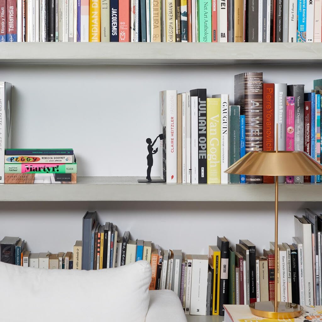 Balvi The Library Metal Bookend – Decorative and Functional Book Holder for Home and Office – Sturdy Black Design with Anti-Slip Bumpers – Ideal Gift for Book Lovers – Sujetalibros