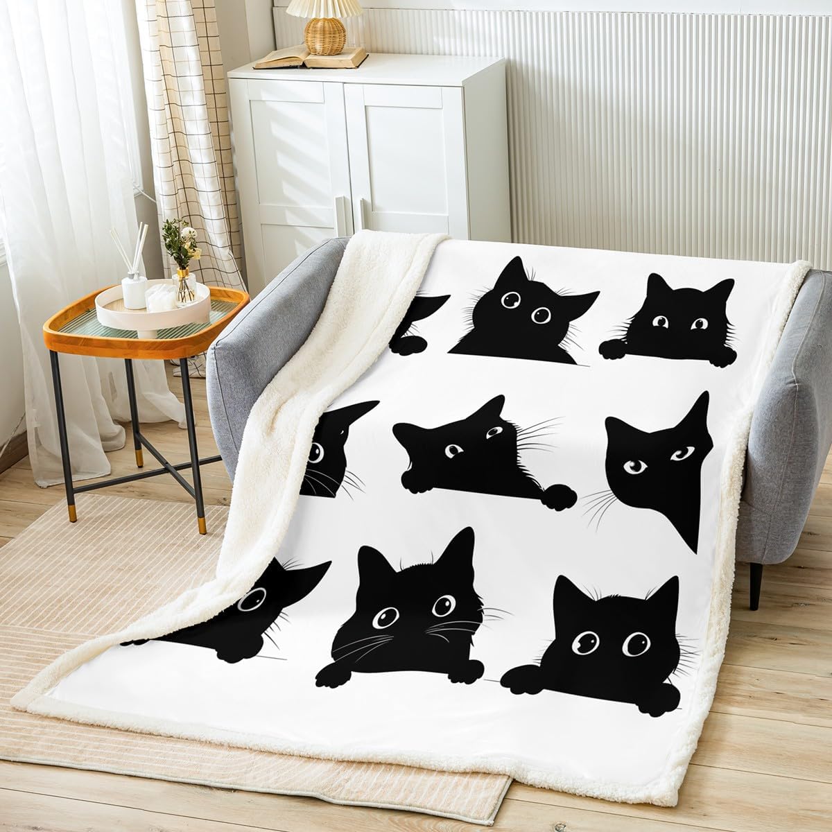 Feelyou Black Cat Cute Kawaii Kitten Fleece Throw Blanket Plush Cozy Animal Sherpa Blanket 40x50 Inches