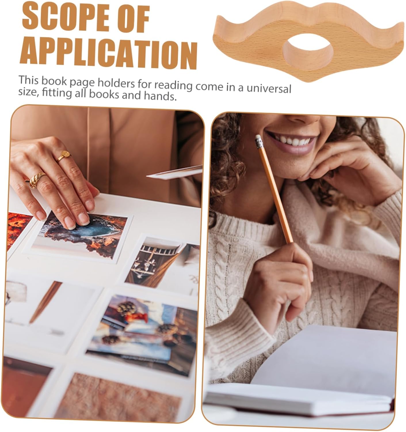 ERINGOGO Strong Durable Book Finger Holder Wooden Thumb Page Holder for Reading Smooth for Easy Grip