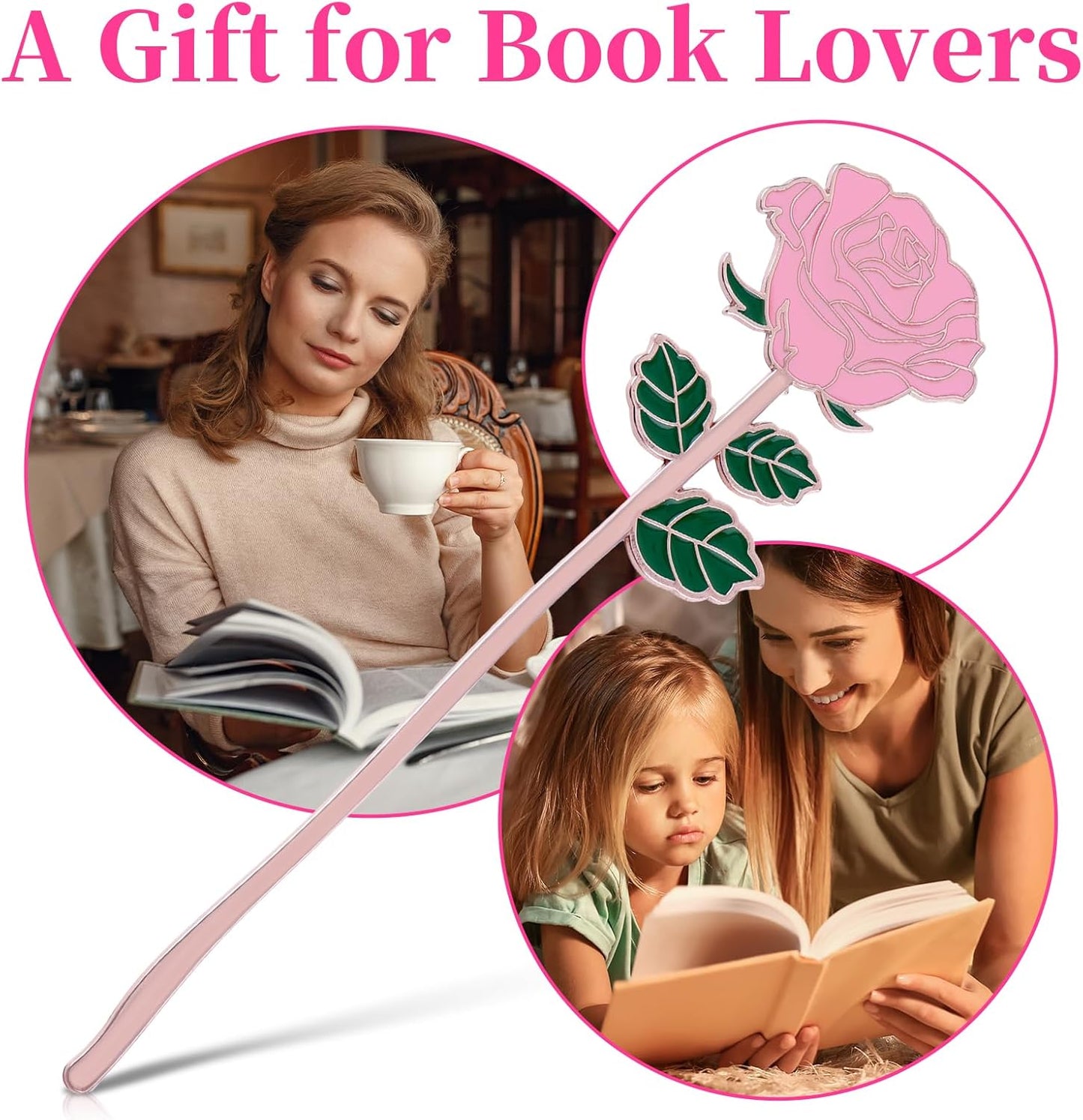 Bewudy Red Rose Bookmark Gift, Metal Book Page Holder for Reading Lovers, Teacher Appreciation Gifts Valentine Mother's Day Christmas Birthday Gift for Women Book Lovers (Pink Rose)
