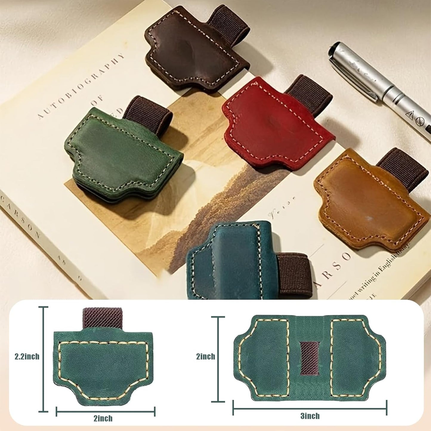 Mark Bookmark with Pen Holder, Magnetic Leather Bookmark for Reading, Book Accessories for Women Book Lovers Travelers (Blackish Green)