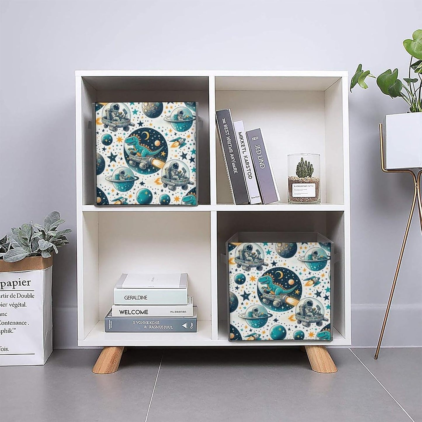 Car Traveling Dinosaurs Space Storage Cubes,Fabric Collapsible Storage Bins with Dual Handles, Foldable Cube Baskets for Shelf,Closet Organizers And Storage Box
