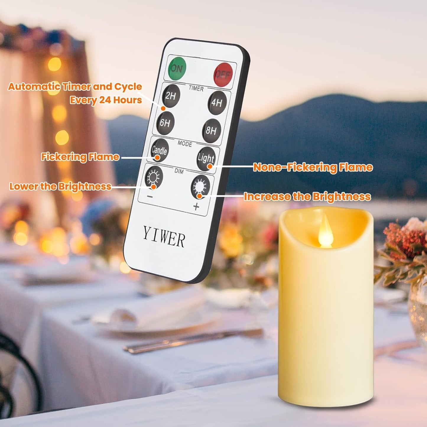 YIWER Plastic Candles with Remote,Flameless LED Candle Powered by Batteries with Remote Control Electric Fake Flickering Light D 3”H 4”5”6” Pack of 6