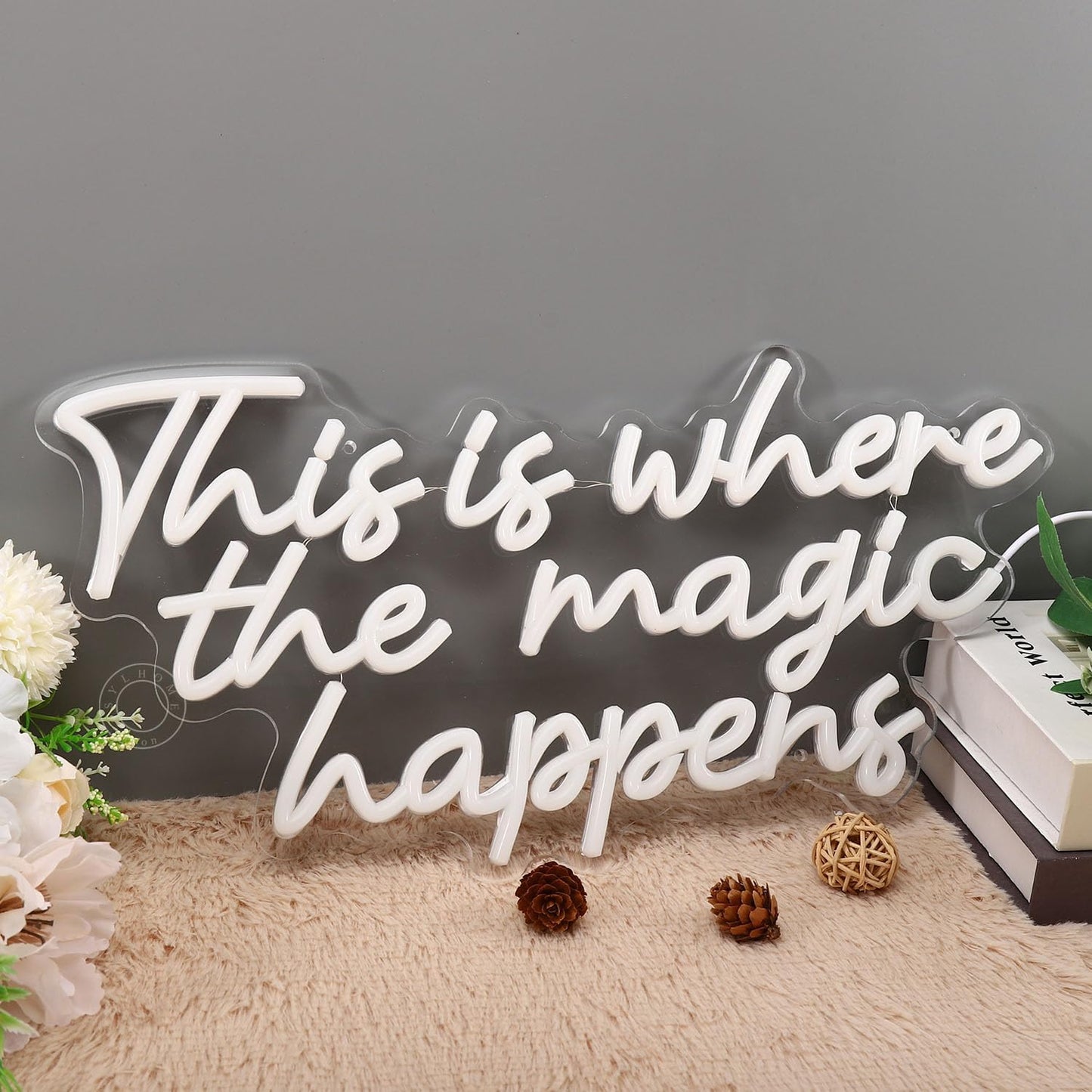 SYLHOME This Is Where The Magic Happens Led Neon Light Sign Bedroom Wedding Birthday Party Wall Decor Sign Bar Pub Kids Room Decoration USB 16.9" X 8.9" Warm White