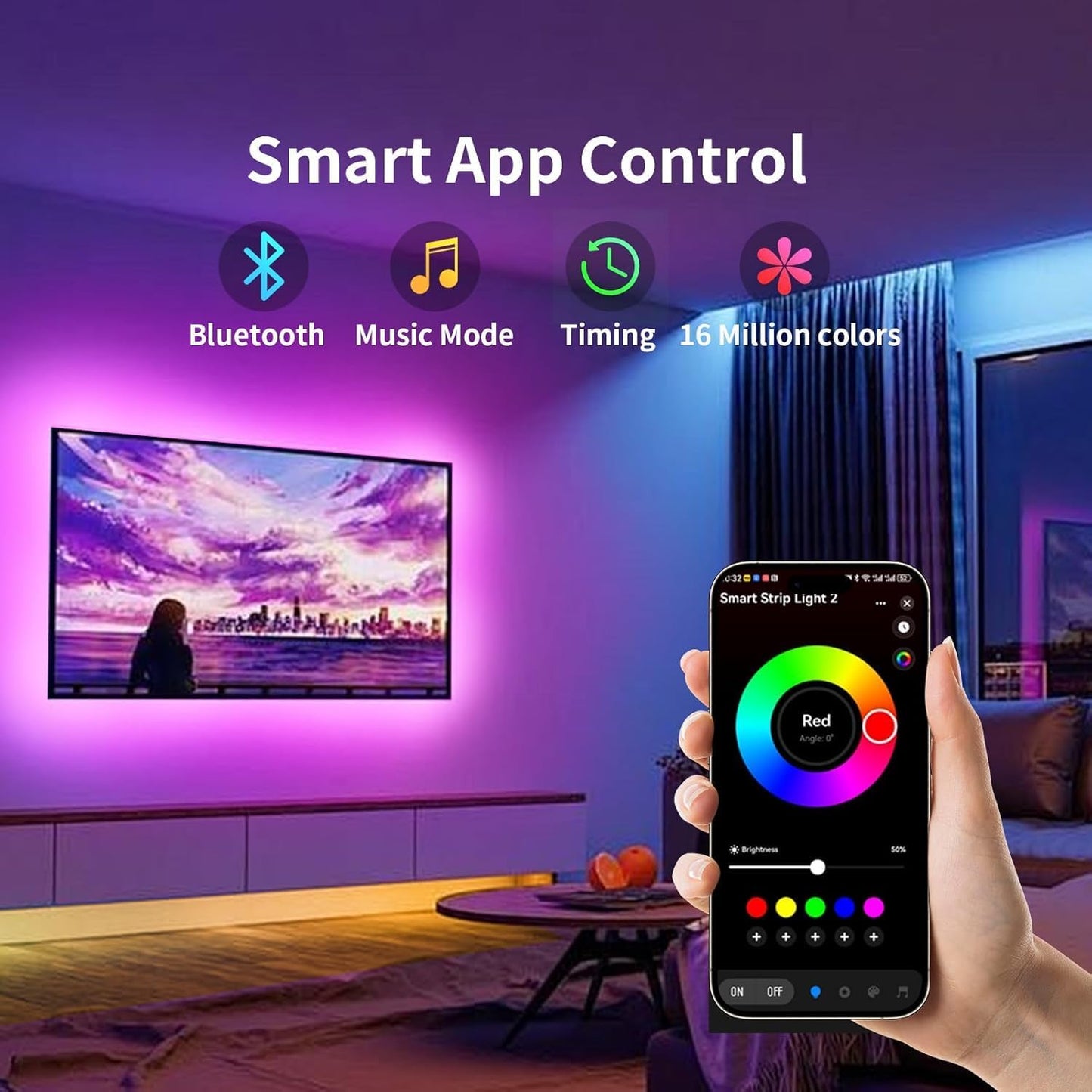 KSIPZE LED Lights for TV, 16.5ft TV led Backlight for 45-75 Inch TVs RGB TV Backlight Behind Music Sync Smart APP & Button Control TV LED Strip Lights USB Powered for Bedroom/Gaming