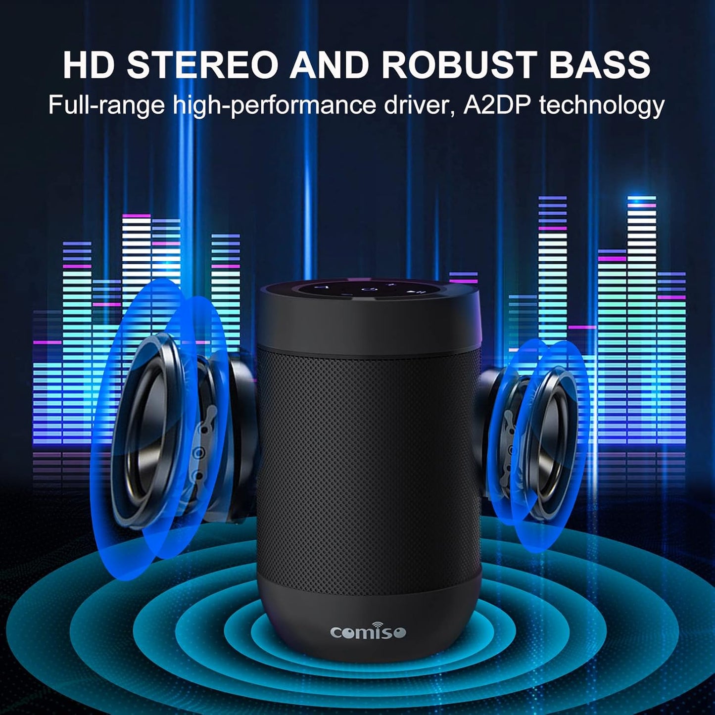 comiso Bluetooth Speaker, Portable Bluetooth Speakers with Wireless Stereo Pairing, Built in Mic, 360° HD Sound,IP65 Waterproof Speaker,Support TF Card, for Home/Party/Outdoor/Beach,Gift For Men/Women