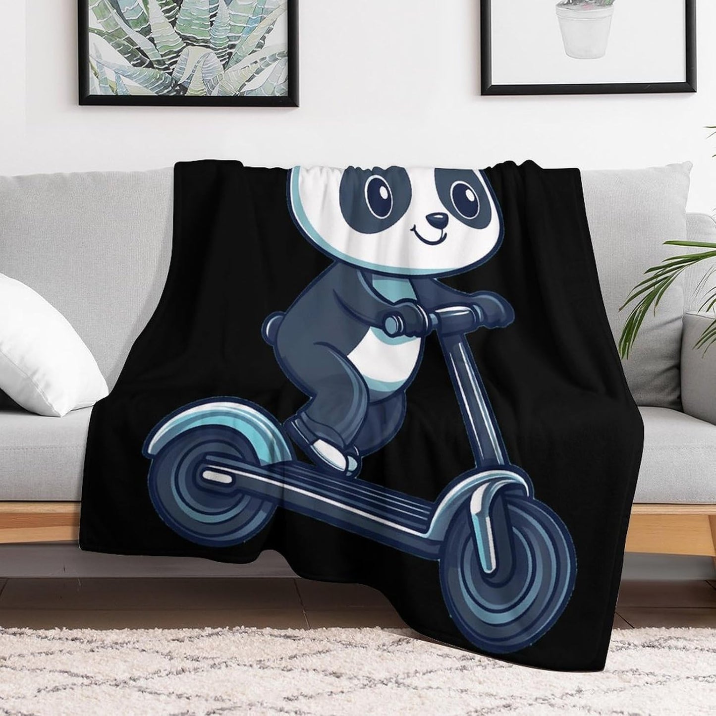 Panda Riding Electric Scooter Throw Blanket Fleece Blankets Soft Flannel for Couch Bed Pet Decorative Warm