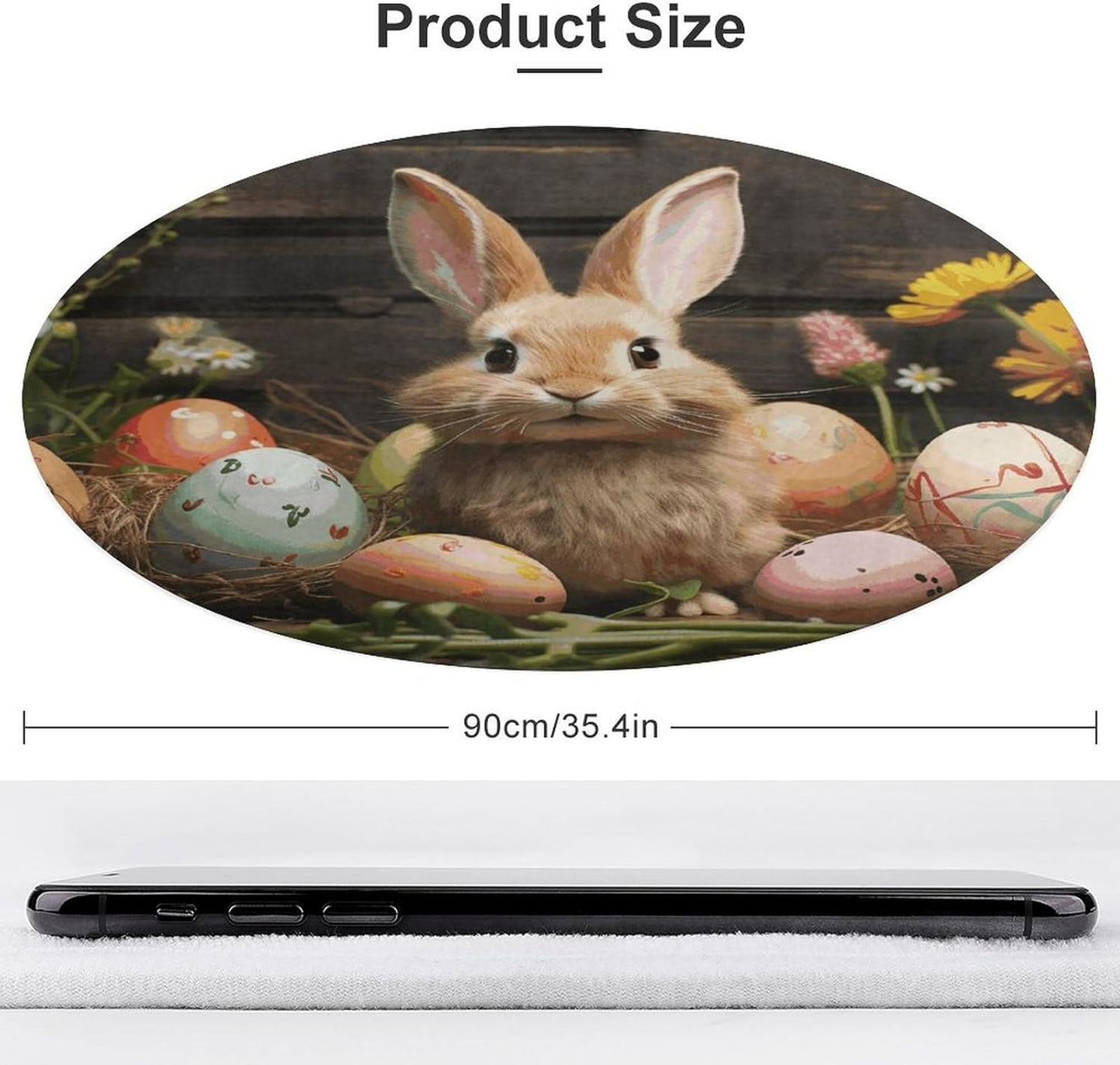 Easter Egg Bunny Circle Rug Retro Luxury Coral Velvet Floor Mat Non Slip Soft Indoor Floor Carpet Comfy Thickened Area Rugs Modern Aesthetic Minimalist Carpets for Home Decor
