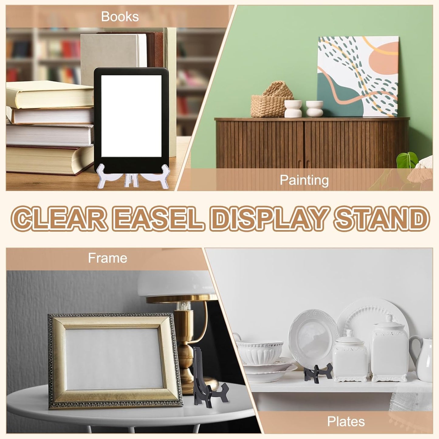 uxcell 2 Pcs 10" Acrylic Easel Display Stand, Folding Plate Display Stands Holder Clear Easel Plate Holder Picture Stands for Display Frames Decorative Picture Frame Magazine, Clear