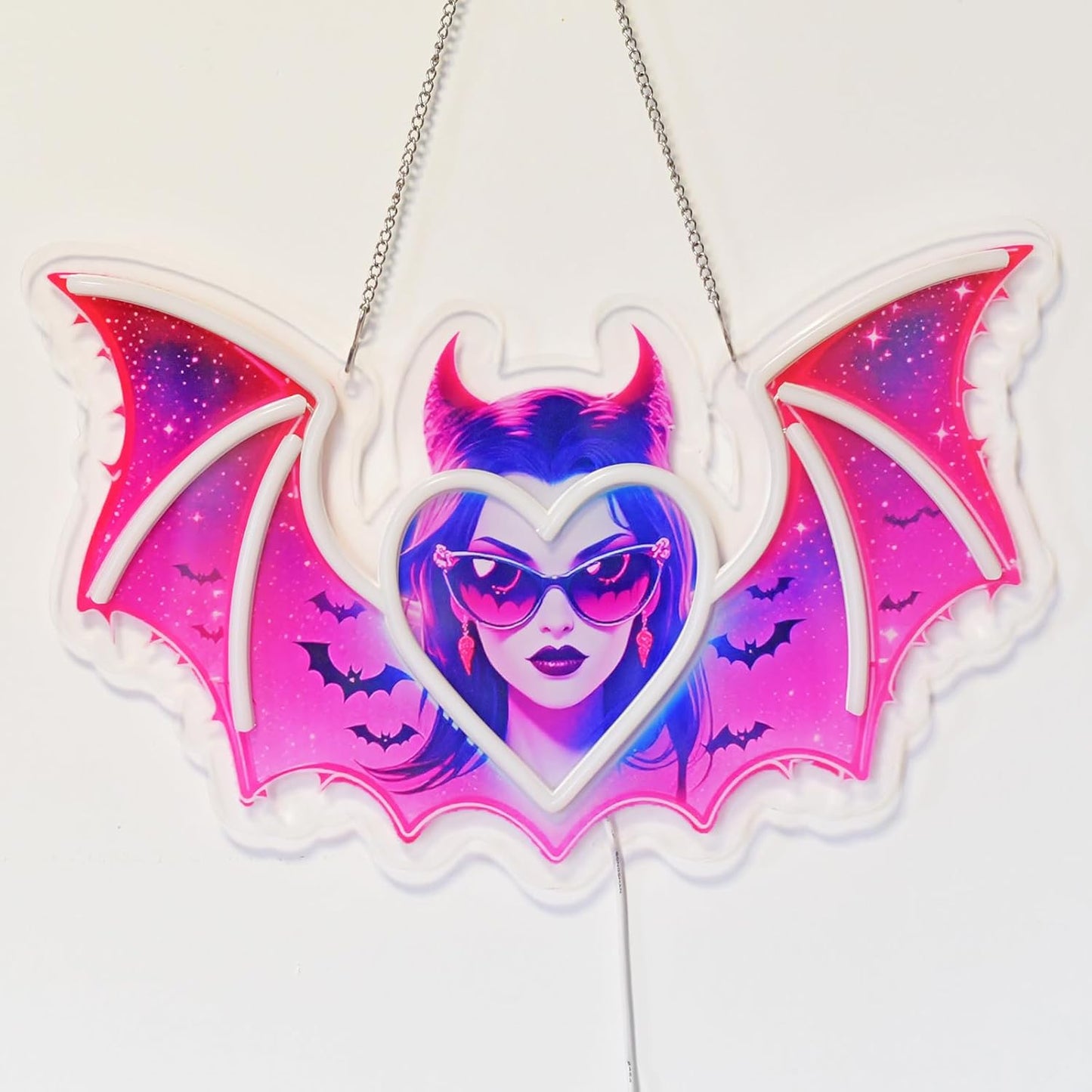 AuraCraft Monst High Neon Sign - 15.7" x 10" Gothic Vampire LED Wall Light, Red/Blue Glow, Dimmable USB Decor - Dark Fantasy Gift for Game Room