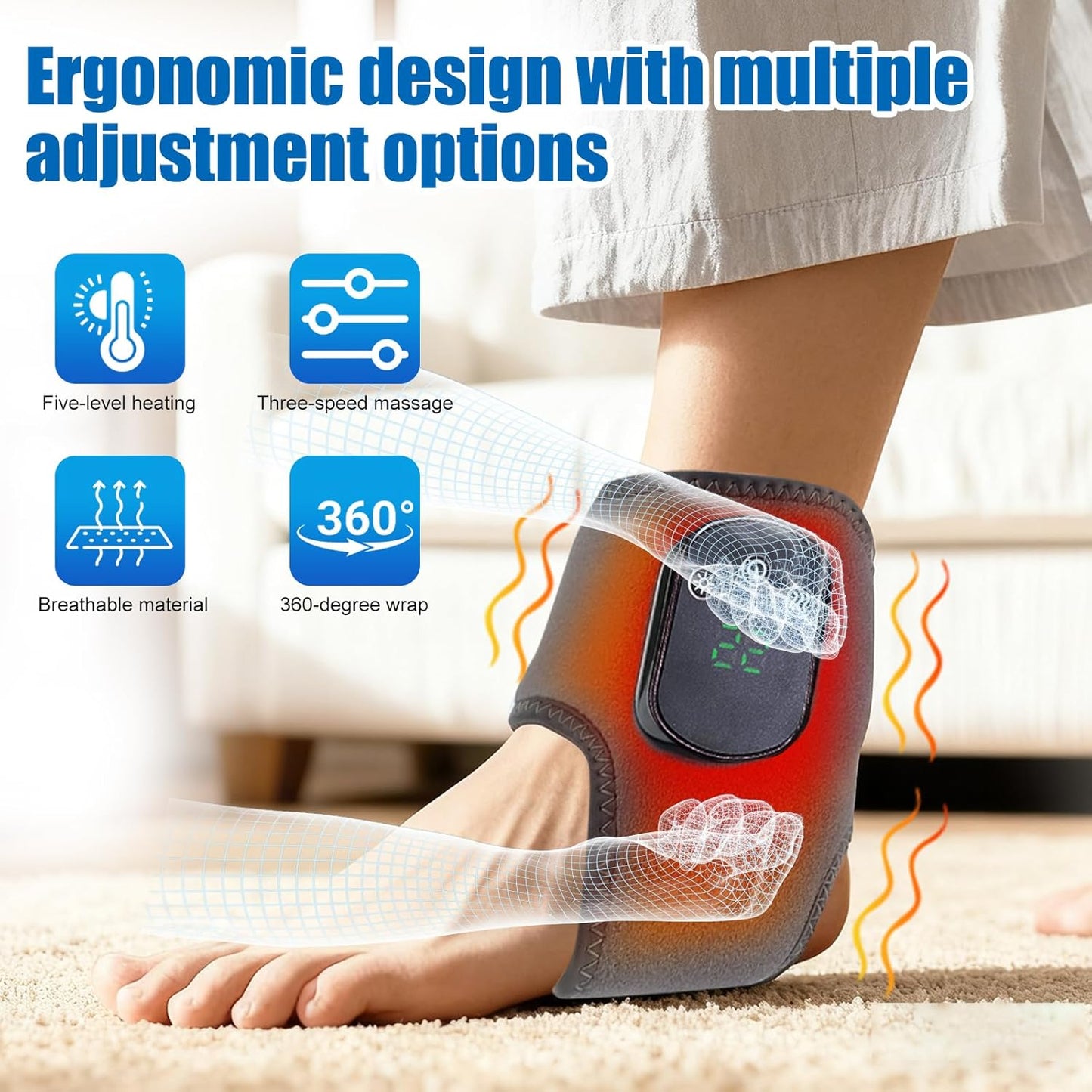 Foot Massager,Wireless 3 in 1 Foot Revive Massager with 3 Vibration Mode,5 Heat Leavel for Both Father and Mother, Wireless & Portable (Gray 2pcs)