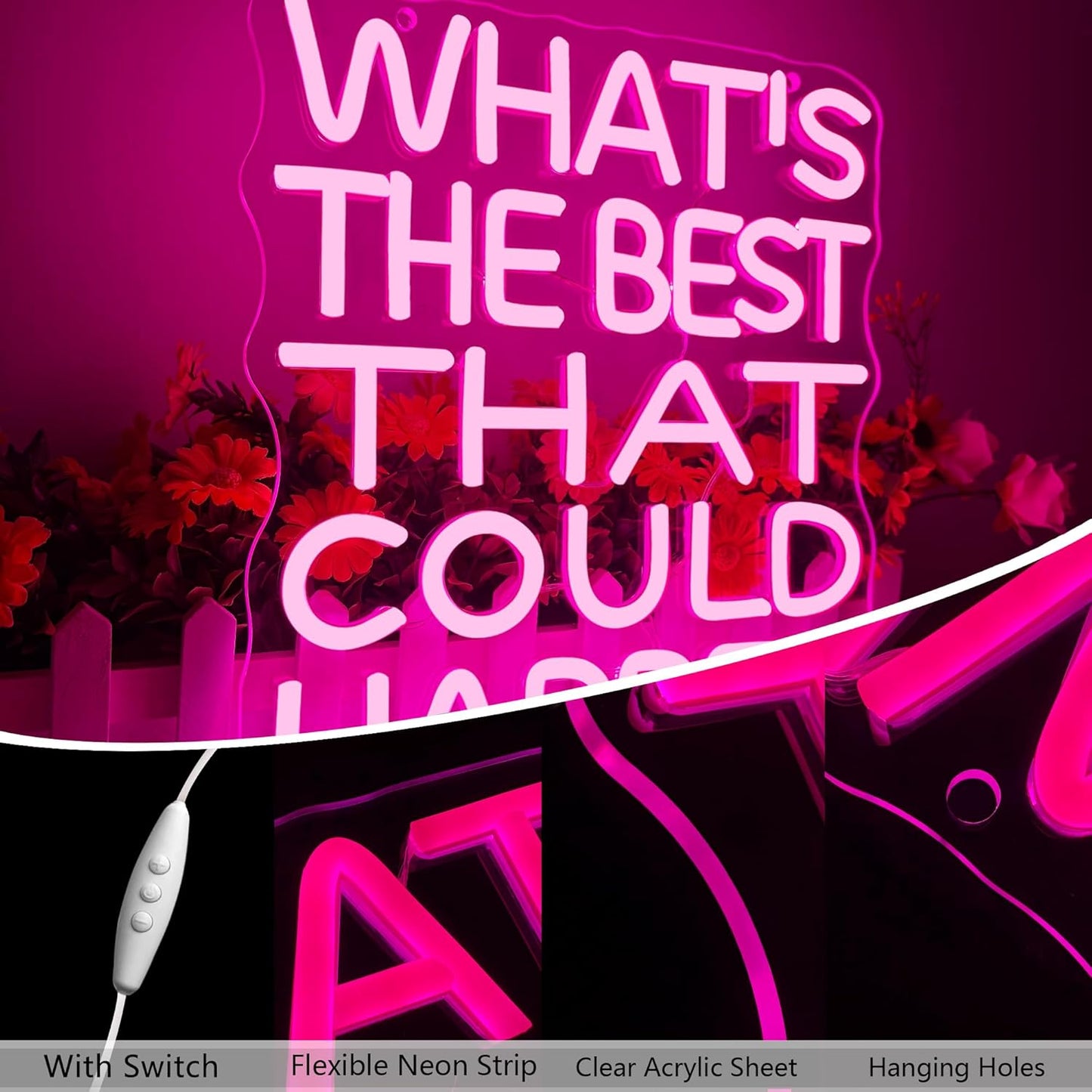 What's the Best That Could Happen Neon Sign, Dimmable Uplifting Quote Art, Motivational Quote Wall Decor Neon Light Sign, Aesthetic Inspiration Wall Art Decor Best Birthday Gifts(10.6 * 11.8in)
