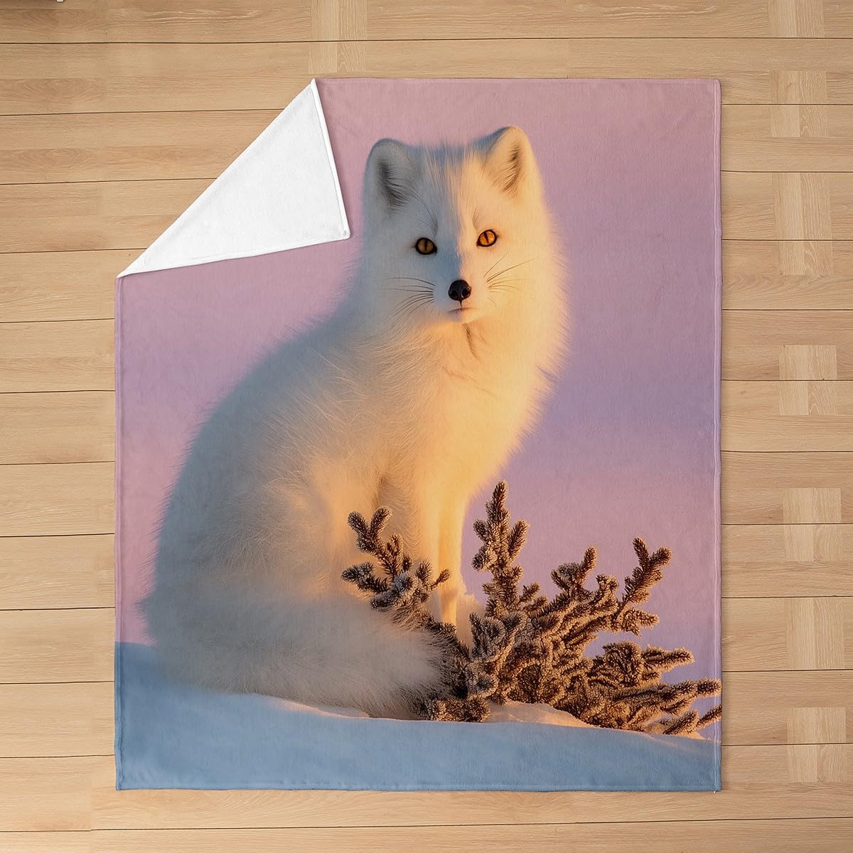 Feelyou Fox Flannel Fleece Throw Blanket Arctic Fox Fuzzy Blanket for Kids Boys Girls Home Decor Wildlife Plush Blanket Cute Animal Printed All Season Bed Blanket Queen 90"x90"