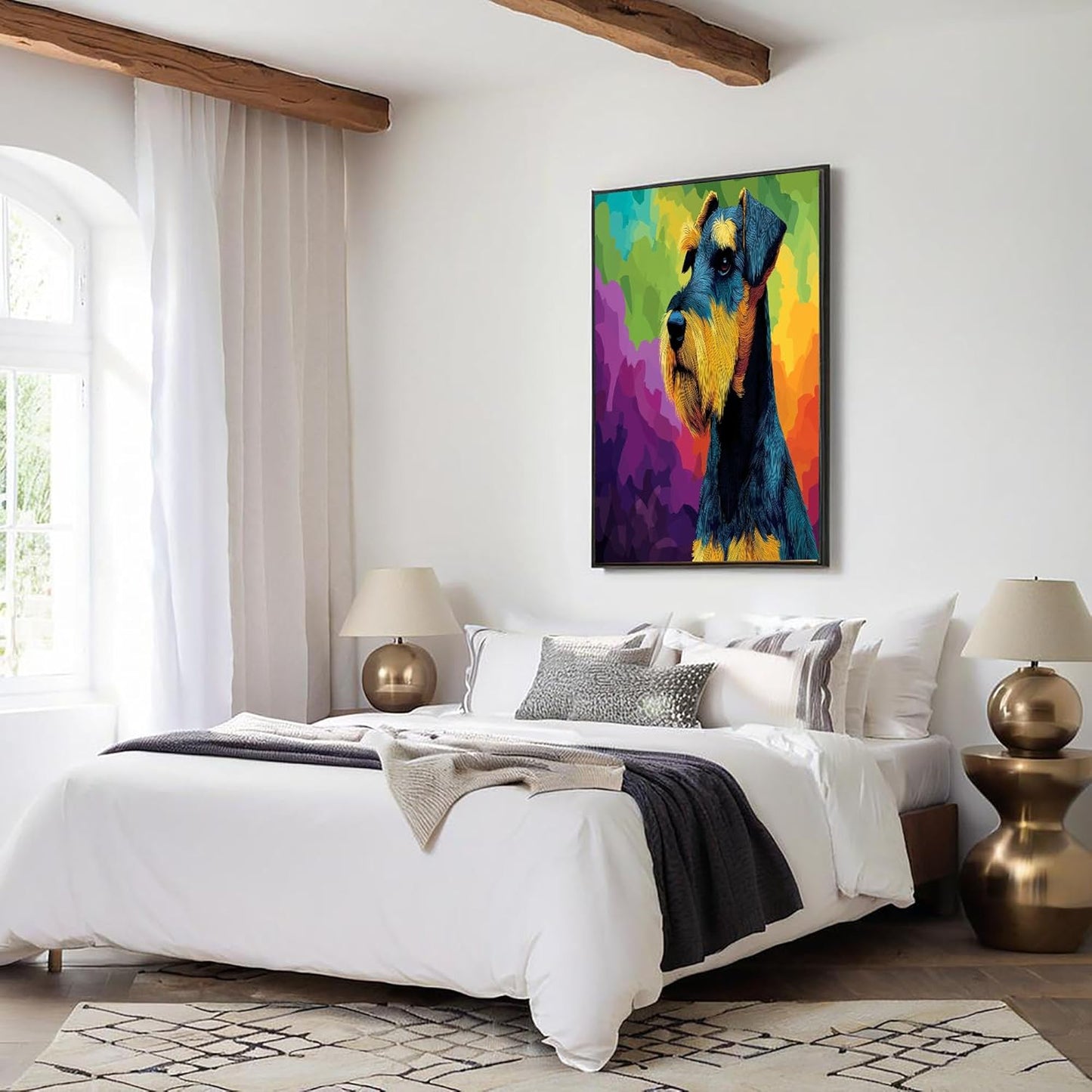 GDJSMIN Oil Painting Animal Pattern Wall Art, Airedale Terrier Portrait Poster for Reading Room Living Room Decor 16x 24 inch Unframed