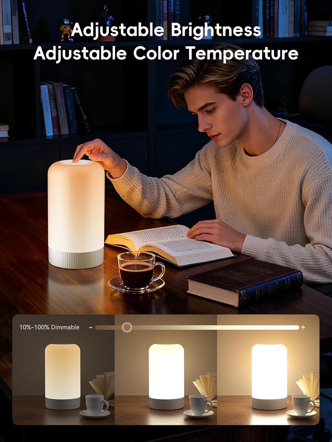 RGBICWW Smart Table Lamps, Touch Bedside Small Table Lamp, LED Desk Lamp with 30+ Scenes & 16M Colors, App & Touch Control, Color Changing Lamp for Bedroom Living Room Dimmable Night Light, Black