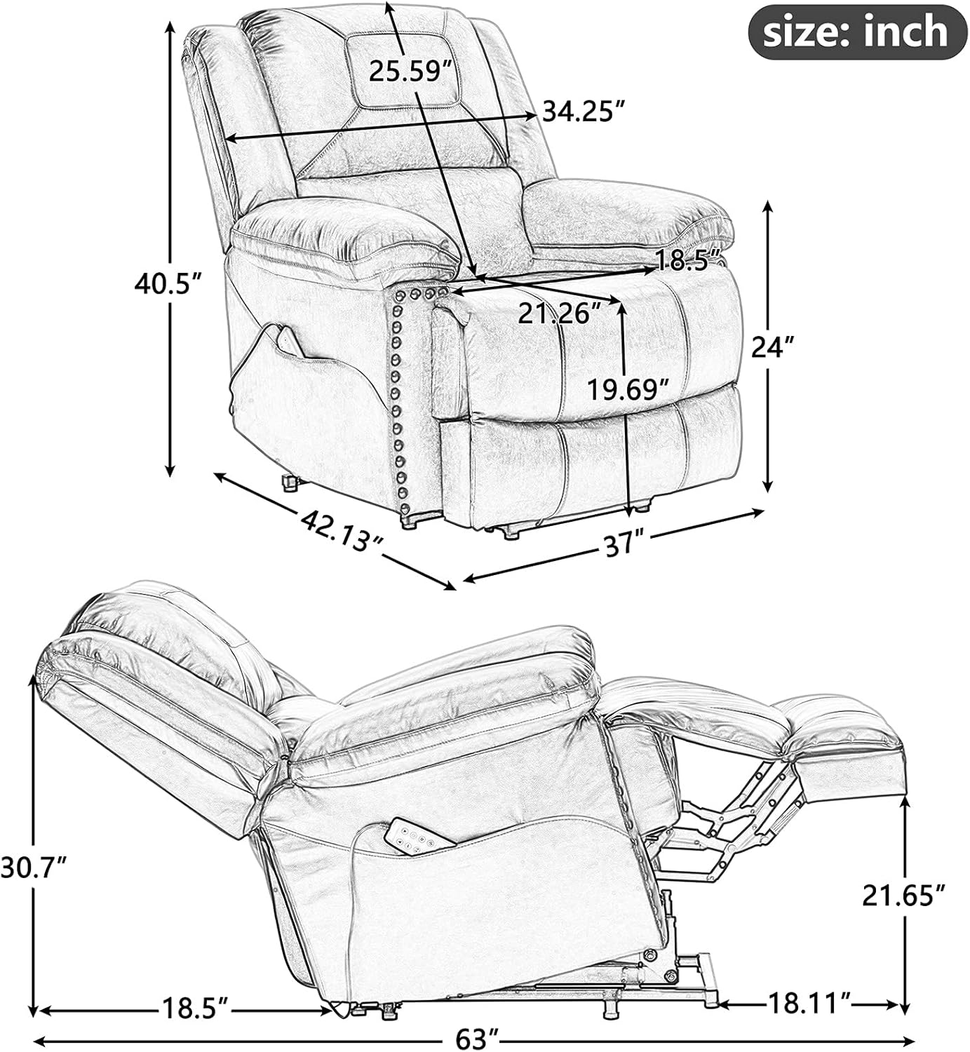 Massage Electric Recliners Power Lift Recliner Chair for Elderly with Heating Single Sofa Reading Chair with Side Pockets Ergonomic Lounge Chair for Living Room
