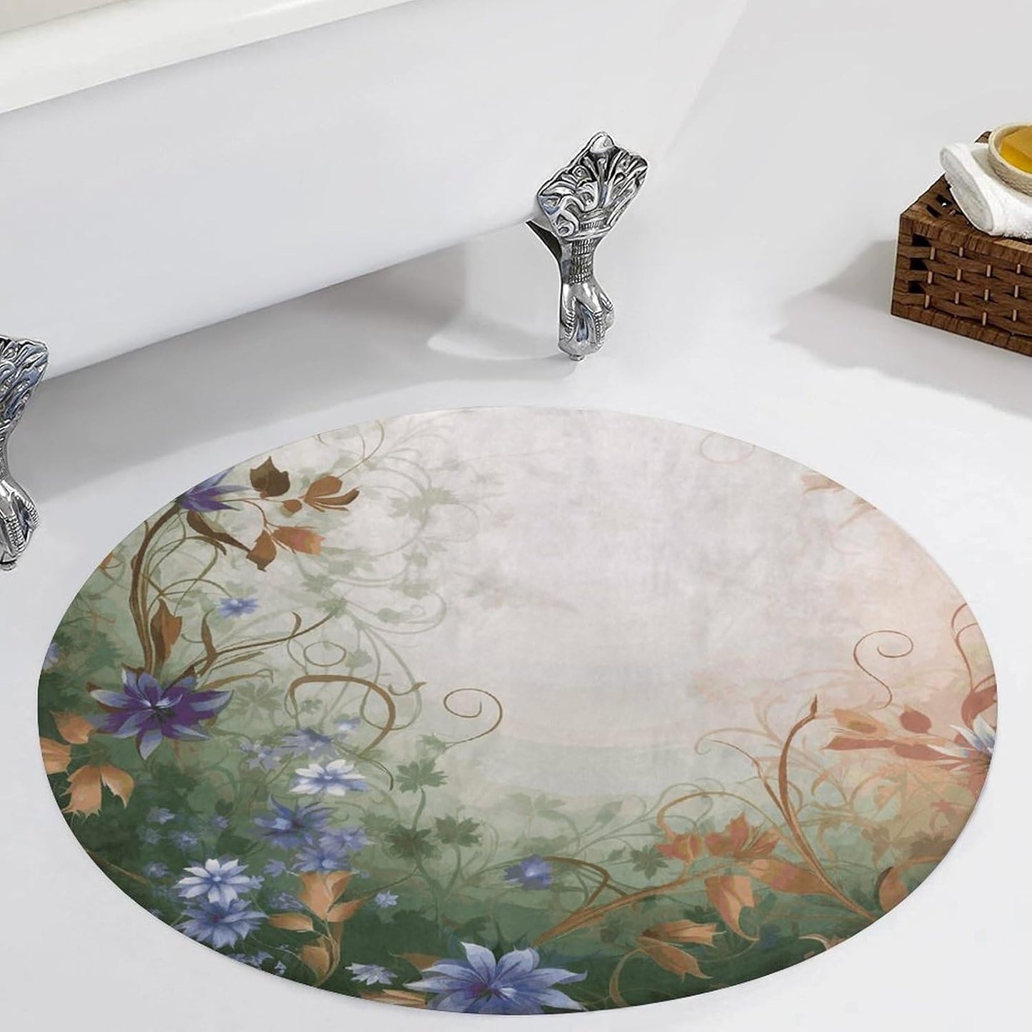 Floral Swirls Ivy Circle Rug Retro Luxury Coral Velvet Floor Mat Non Slip Soft Indoor Floor Carpet Comfy Thickened Area Rugs Modern Aesthetic Minimalist Carpets for Home Decor