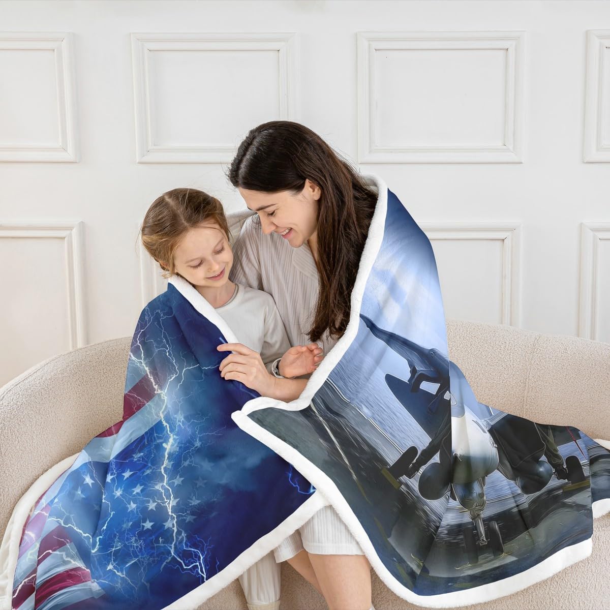 3D Aircraft Throw Blanket,American Flag Blankets for Kids Boys Teens,Glowing Lightning Fleece Blanket Fashion Cool Airplane Sherpa Blanket Adult Bedroom Decor,for Chair/Sofa,50"×60"