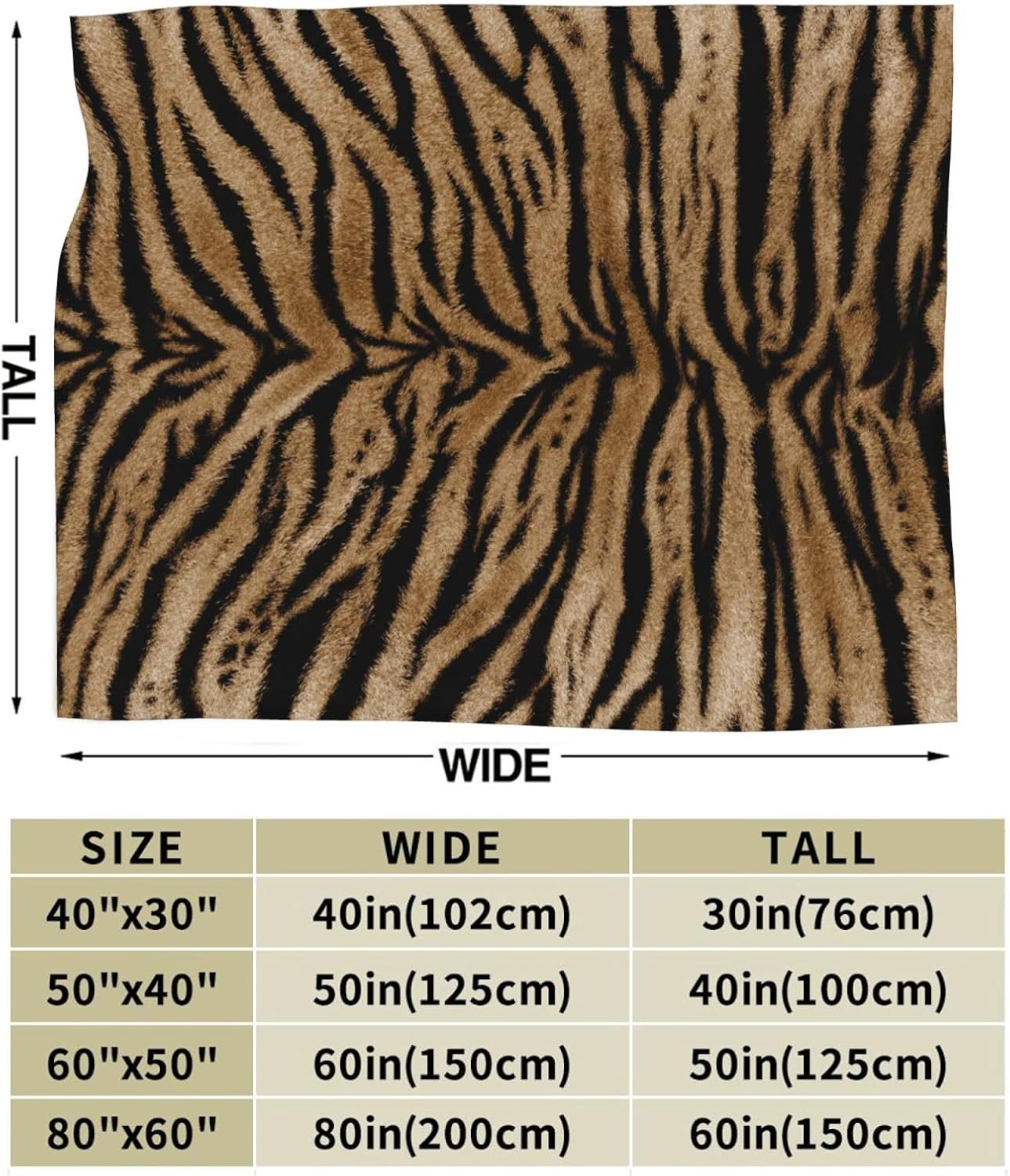 Tiger Print Throw Blankets All Season Ultra Soft Warm Fleece Blanket for Home Bed Sofa Couch Chair Outdoor Travel Camping 80x60 Inch