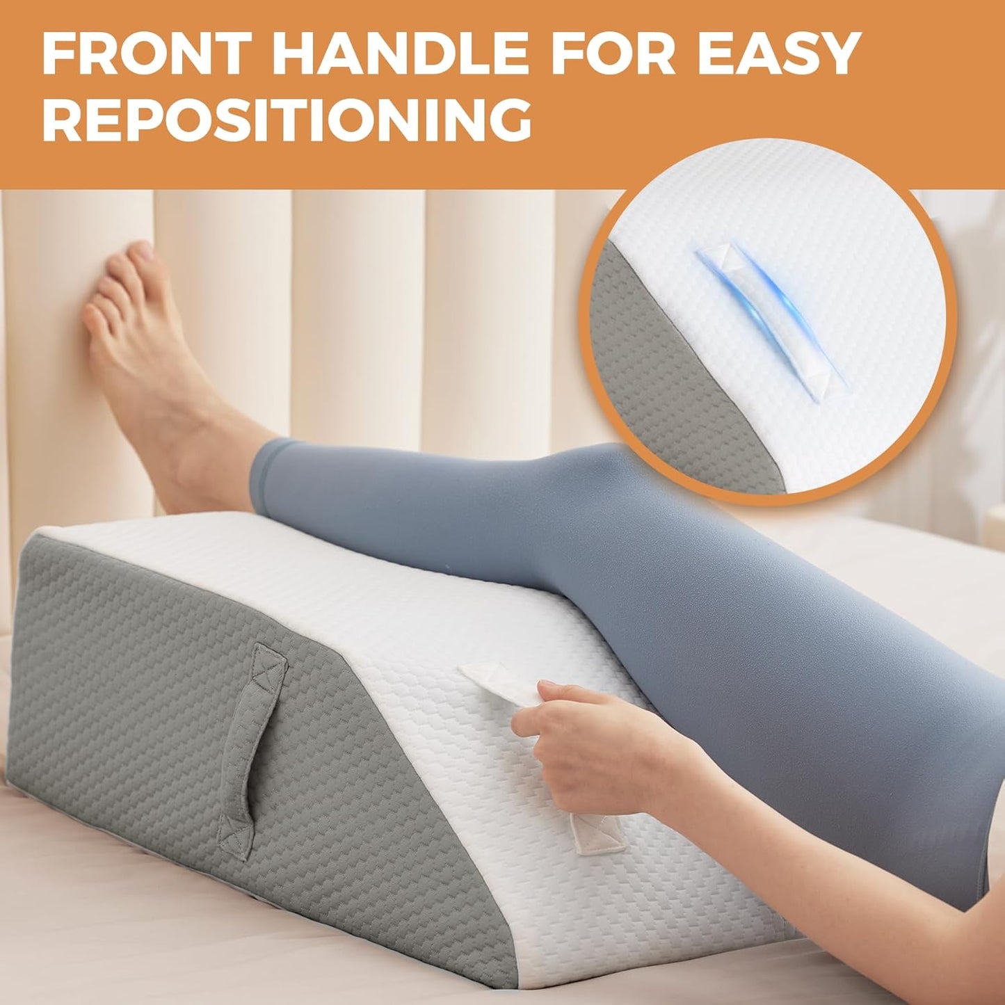 Leg Pillow Elevation Blood Circulation, Leg Elevating Pillows for After Surgery, Sleeping, Memory Foam Wedge Pillow for Legs Swelling, Foot Knee Pillow for Back Pain, 23.6×16.8×8in, White/Grey