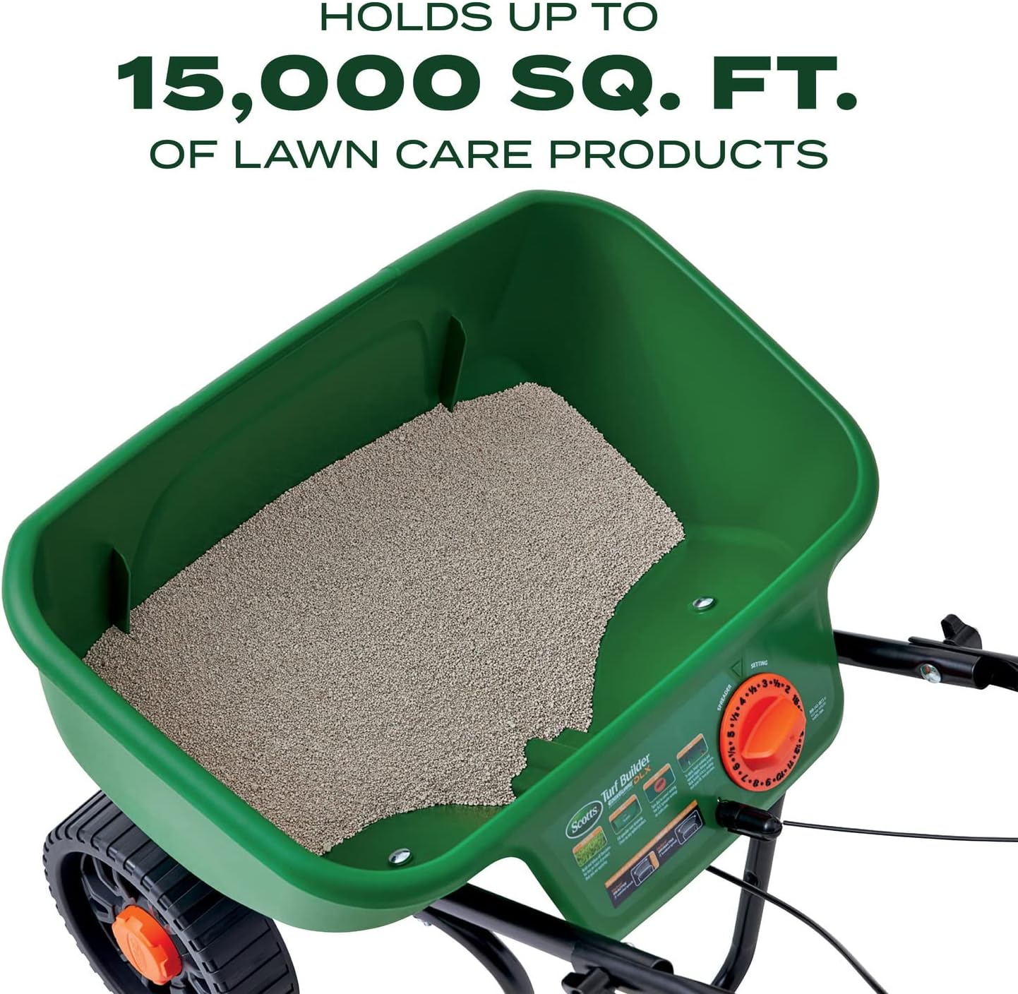 Scotts Turf Builder EdgeGuard DLX Broadcast Spreader - Spreader For Lawn Fertilizer, Weed & Insect Control, Grass Seed, and Ice Melt, Holds Up To 15,000 sq. ft. of Product