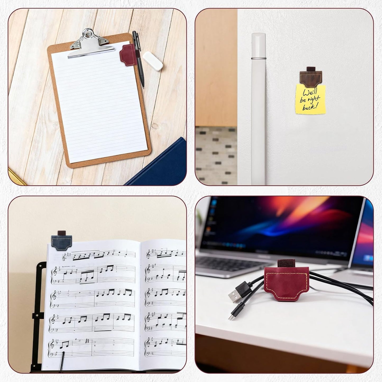 3 PCS Magnetic Pen Holders, Vintage Pen Holder for Notebook, Journal, Magnetic Pen Loop Holder Set for Readers, Book Lovers, PU Leather Book Mark Pencil Holder Clip for Women Men
