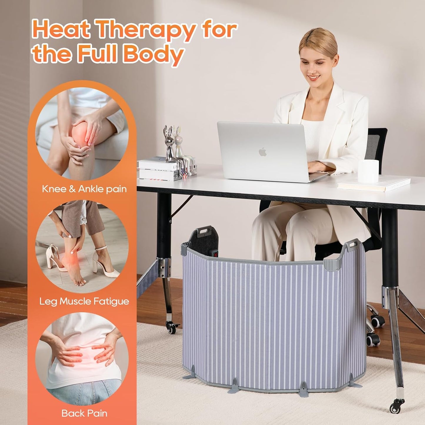 Under Desk Heater for Office, Foldable Under Desk Foot Warmer with 12H Timer & 8 Heat Levels, Portable Space Heater for Leg, Foot and Ankle, Safe & Quiet Anti-tilt Surrounding Panel Heater, Grey
